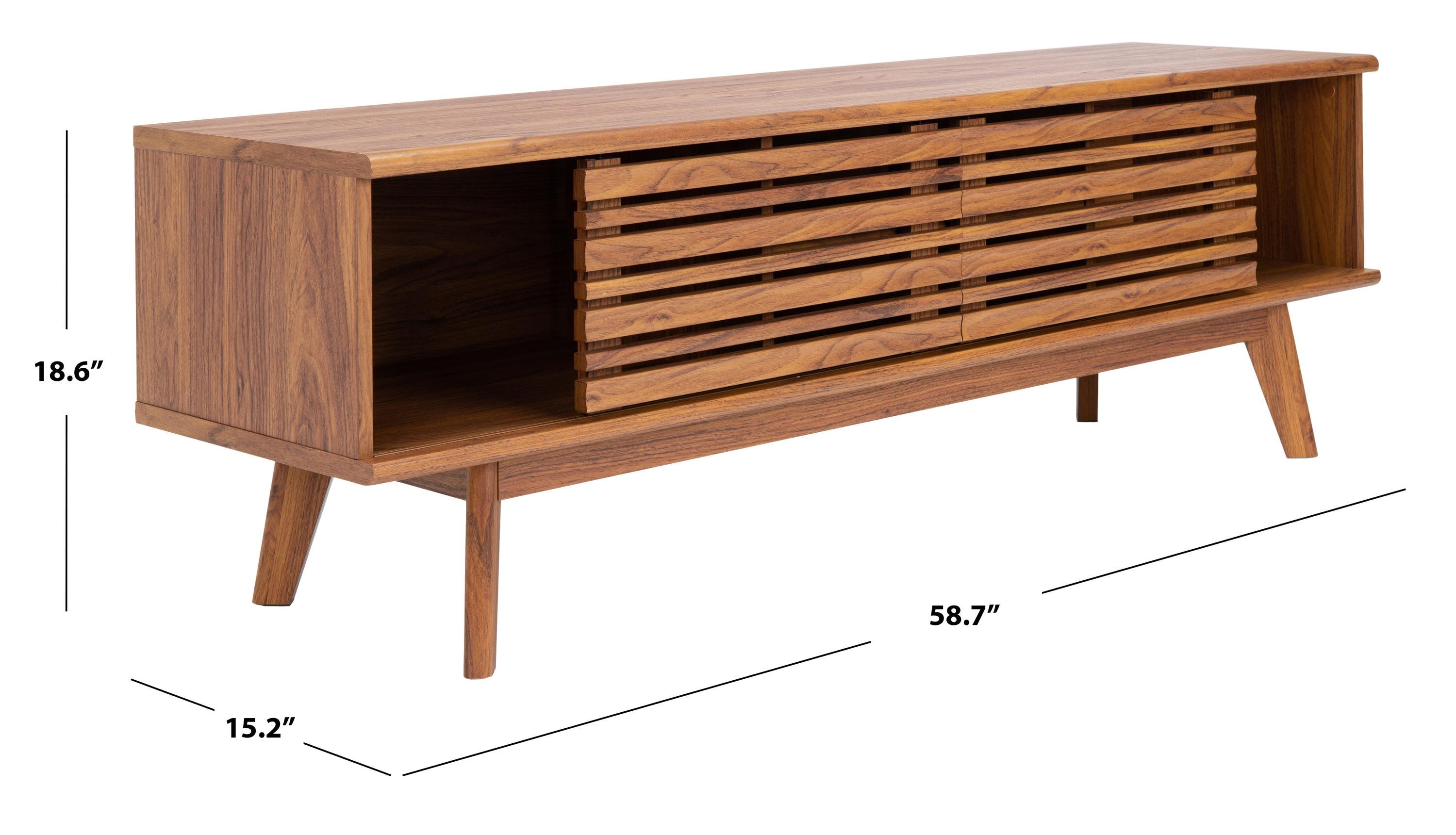 Retro Chic Walnut Media Stand with Splayed Legs and Slatted Doors