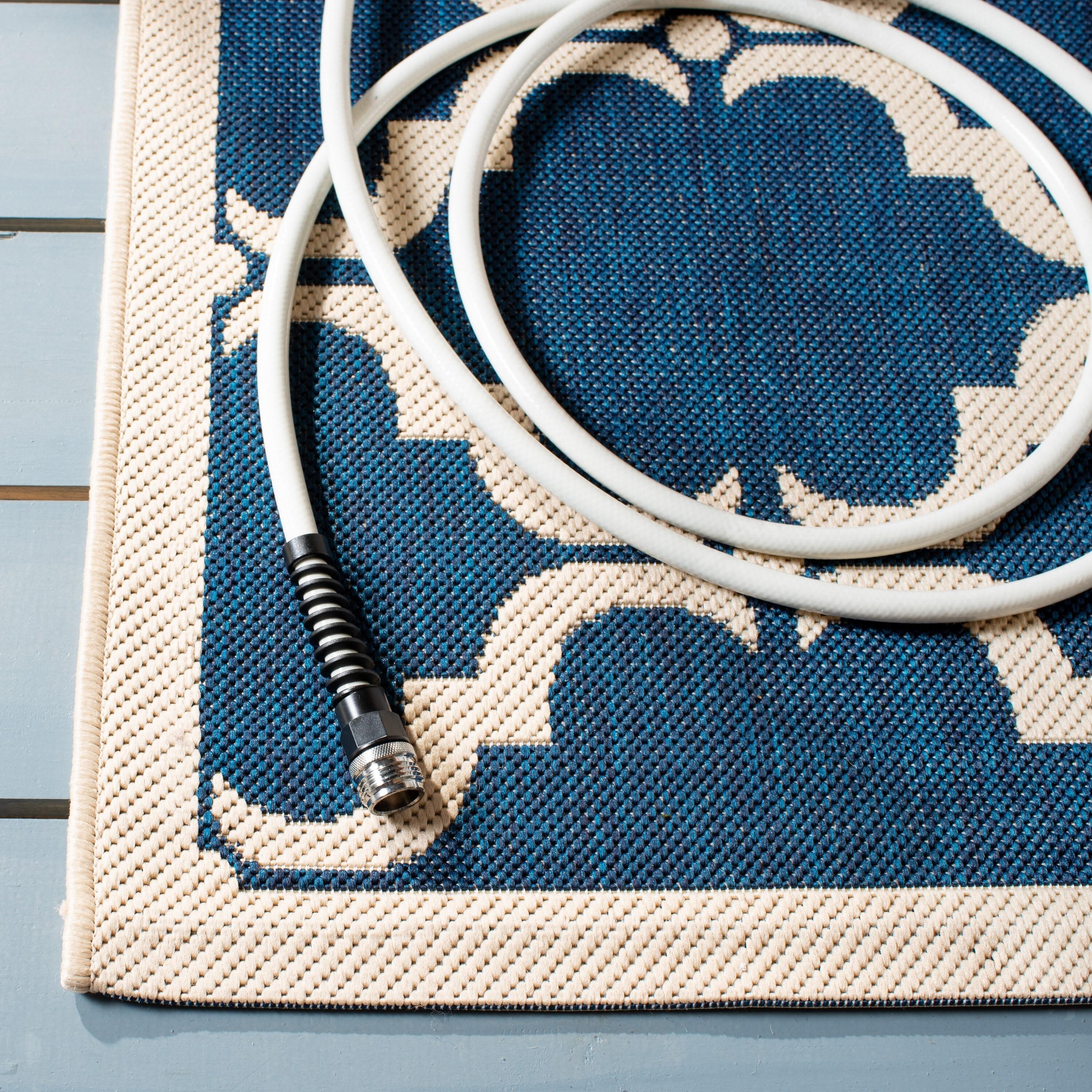 Courtyard CY6009 Power Loomed Indoor and Outdoor Area Rug - Navy/Beige - 5'3"x5'3" - Safavieh