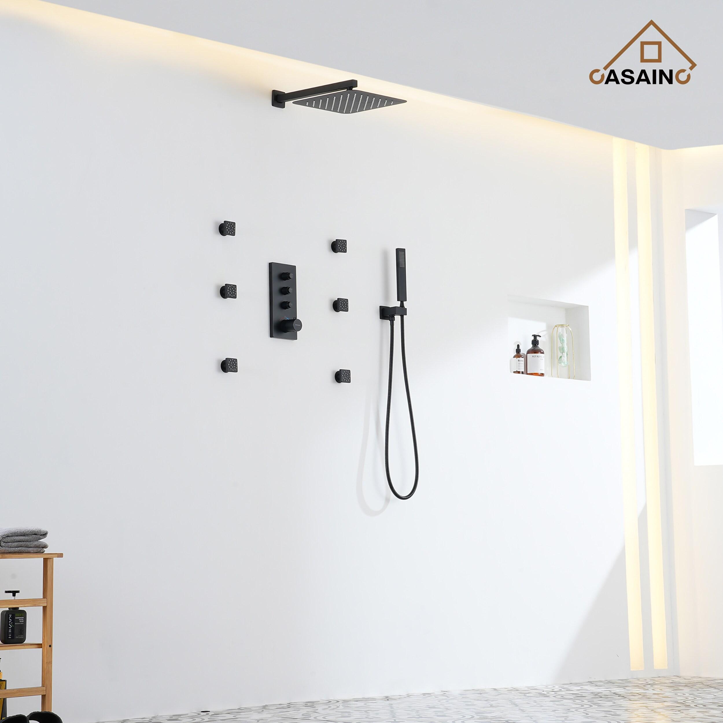 3 Functions 12 Inch Wall Mount Thermostatic Shower System with 6 Body Jets