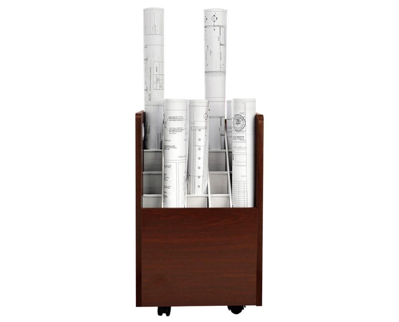 AdirOffice 20-Slot Mobile Rolling Wood Blueprint Roll File Large Document Organizer