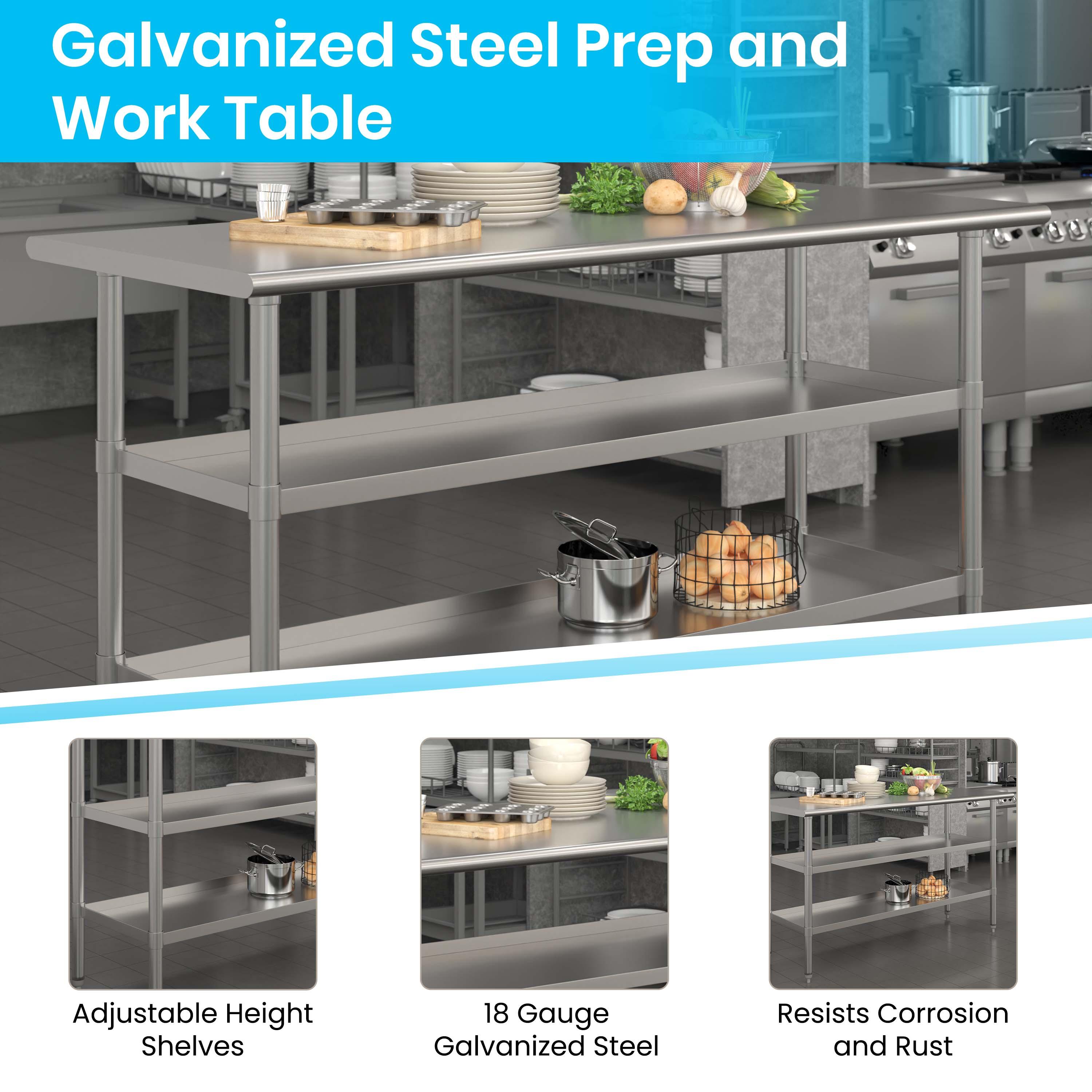 Woodford NSF Stainless Steel 18 Gauge Work Table with 2 Undershelves