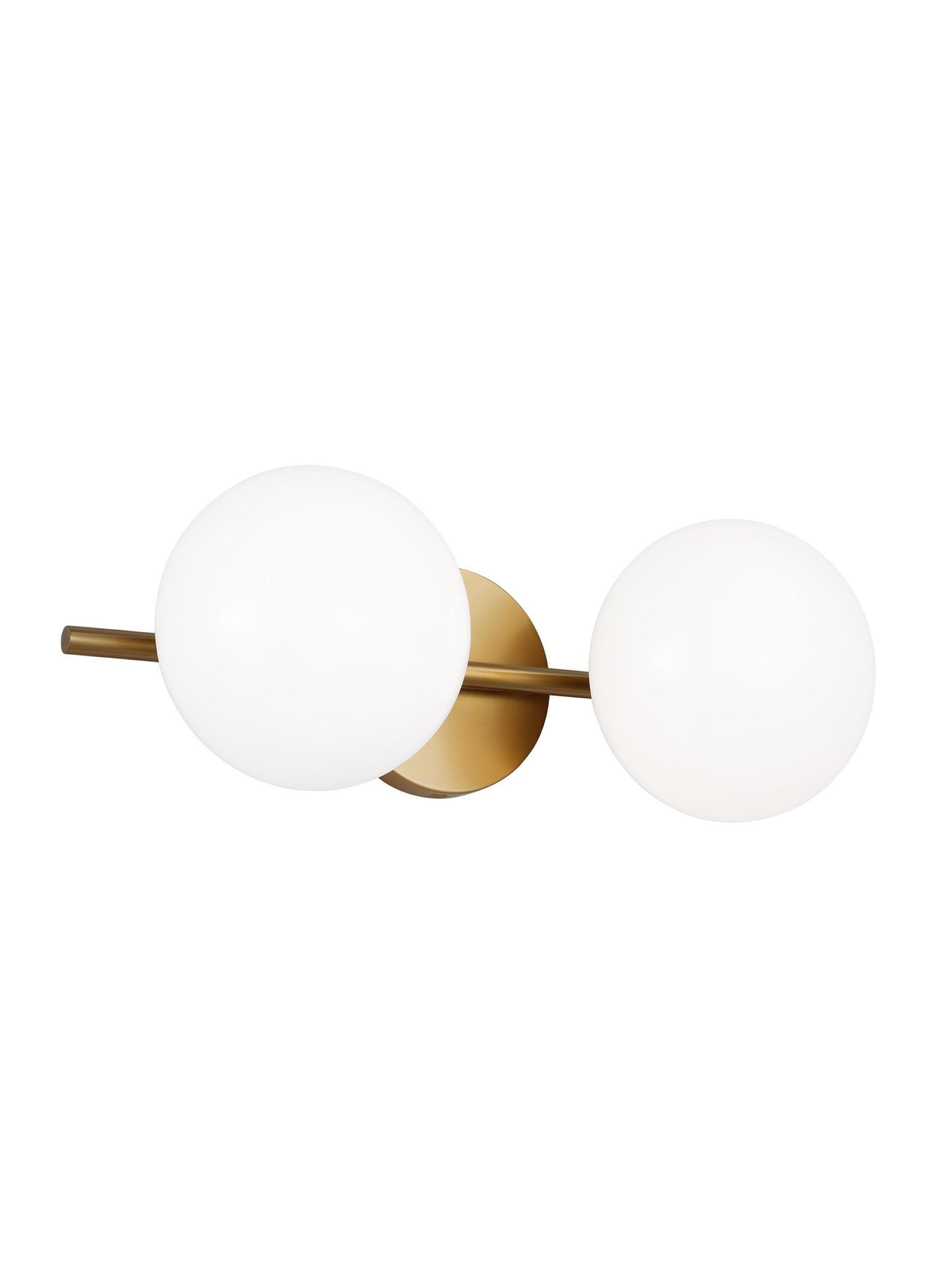 Ellen DeGeneres Crafted Symmetrical 2-Light Vanity in Burnished Brass with Milk White Glass