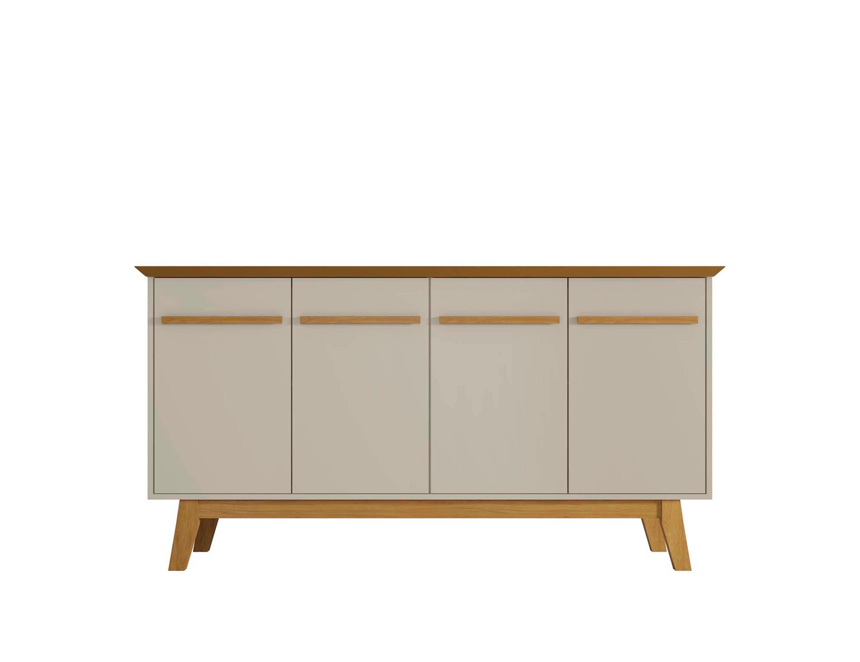 62.99" Yonkers Sideboard Off White/Cinnamon - Manhattan Comfort: Mid-Century Buffet Console