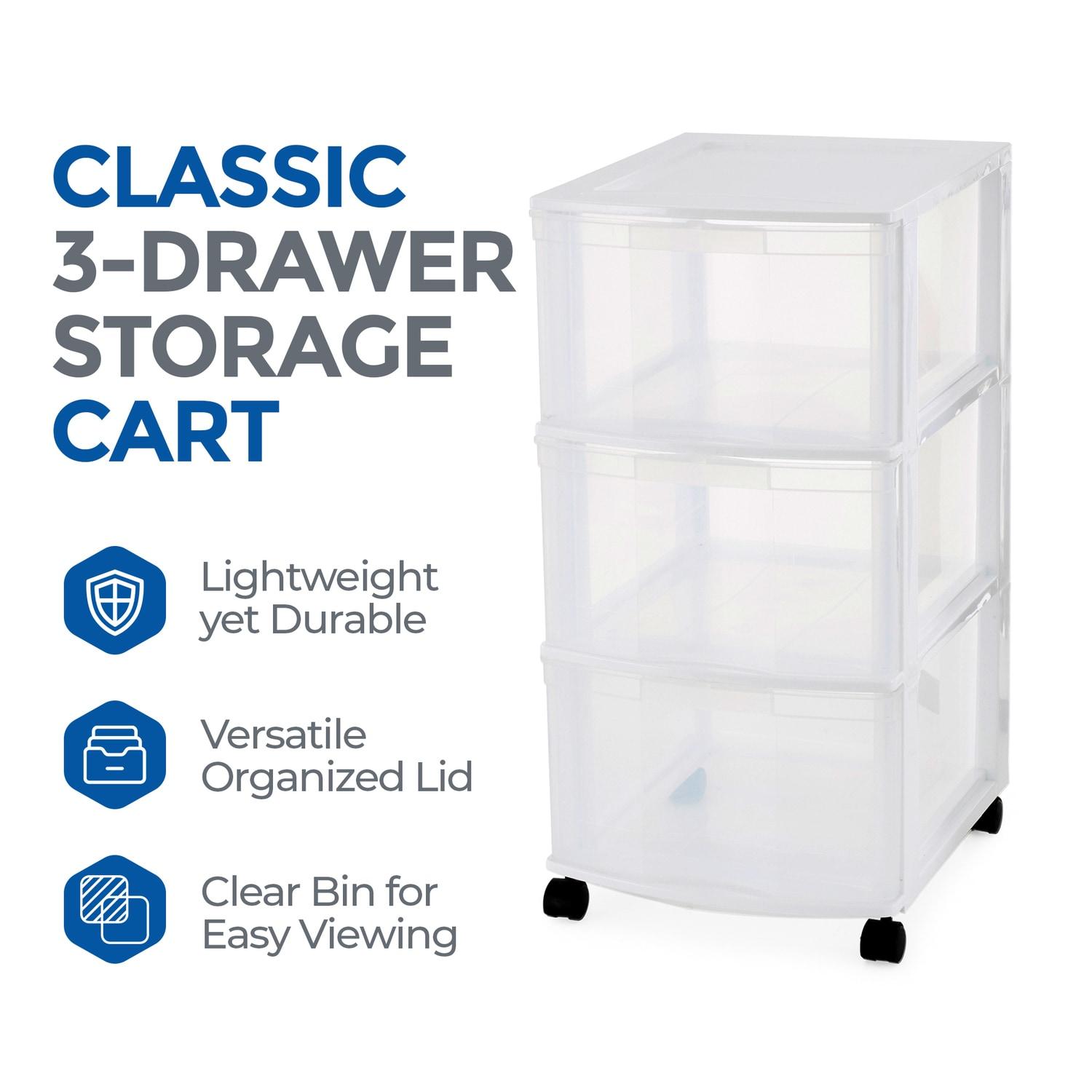 Gracious Living 3-Drawer Organizer Cart, Plastic Drawer Storage for Home or Office, White