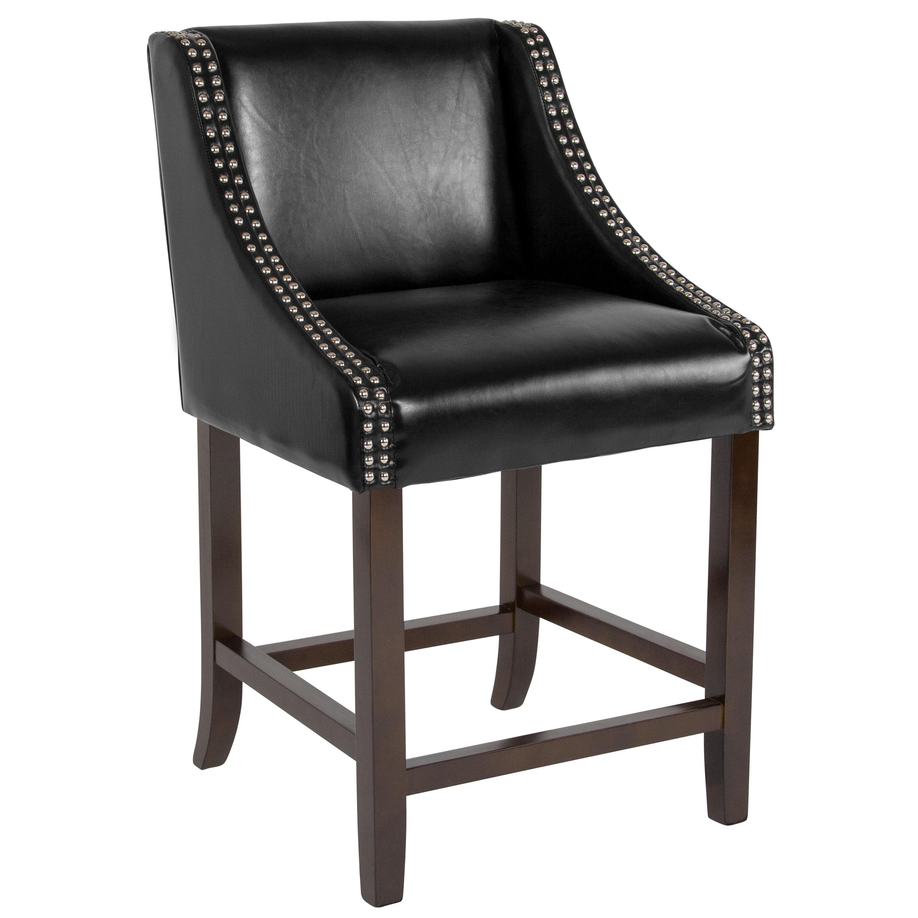 Flash Furniture Carmel Series 24" High Transitional Walnut Counter Height Stool with Nail Trim in Black LeatherSoft