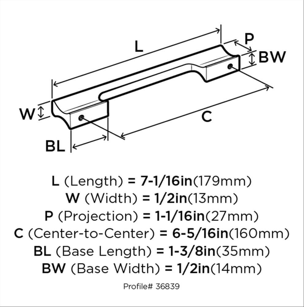 Amerock Status 6-5/16 inch (160mm) Center-to-Center Matte Black Cabinet Pull