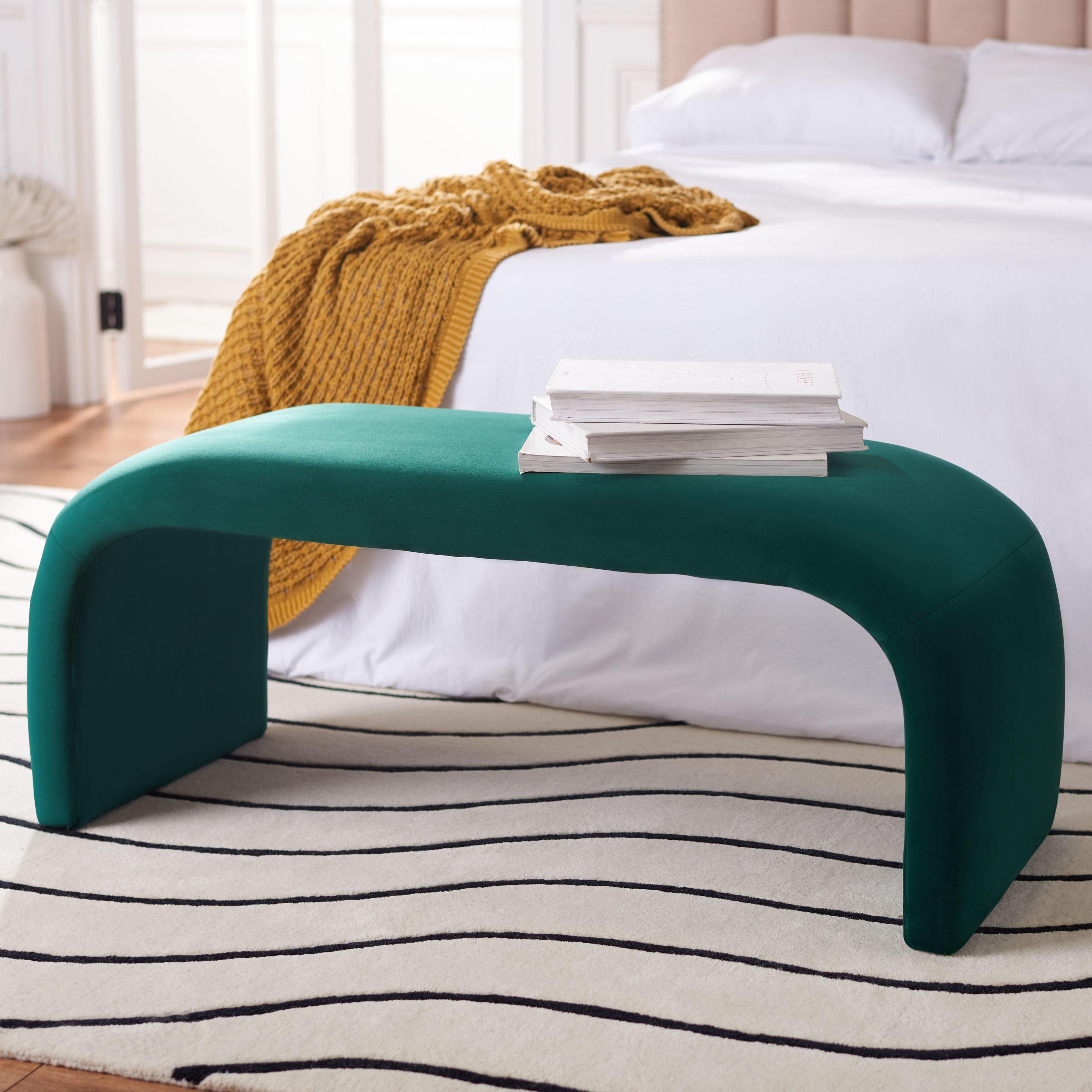 SAFAVIEH Tenko Modern Solid Glam Accent Bench, Emerald