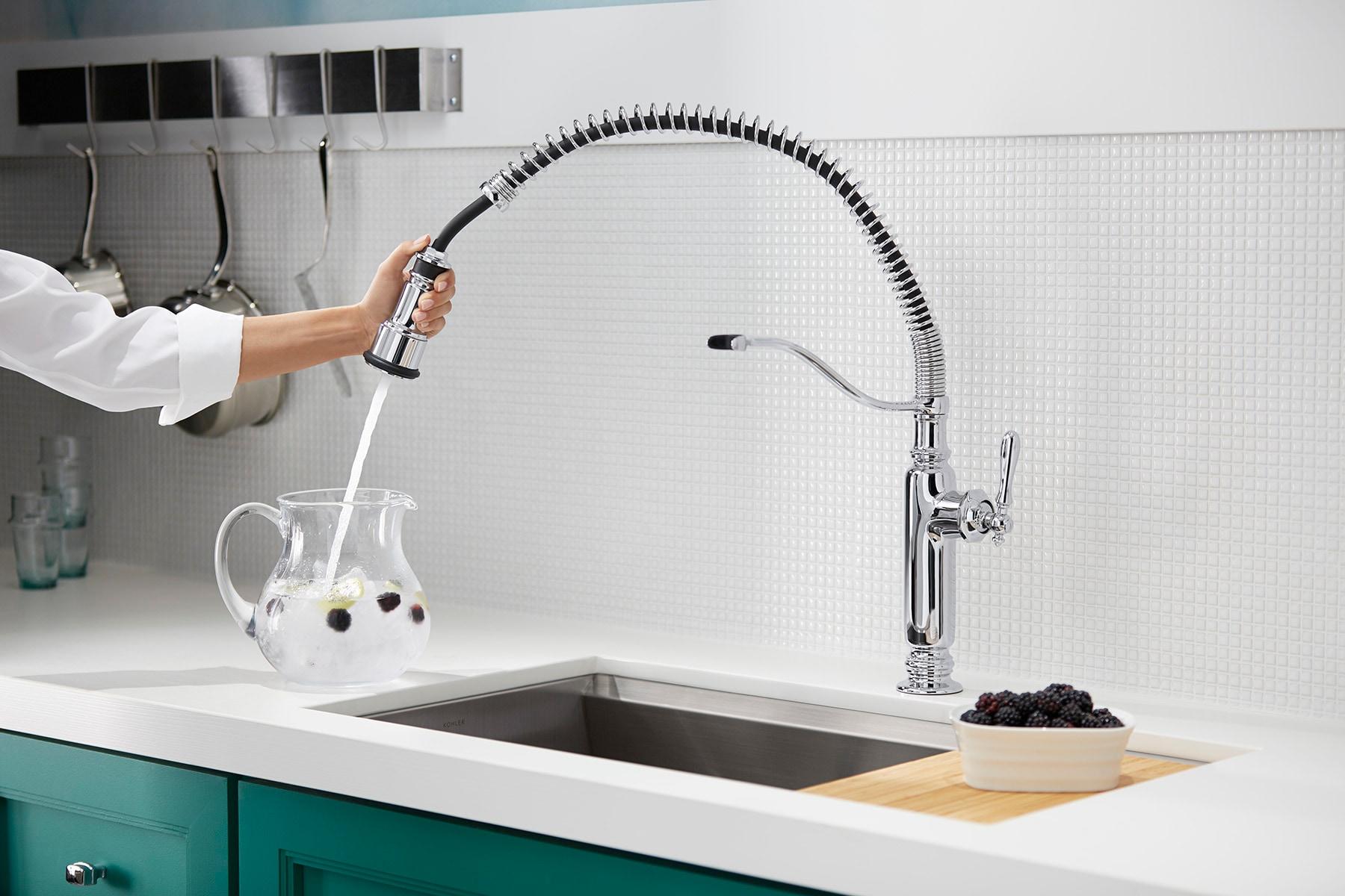 Kohler Tournant® Single Handle Semi-Professional Pre-Rinse Kitchen Faucet with Three-Function Pull Down Sprayer