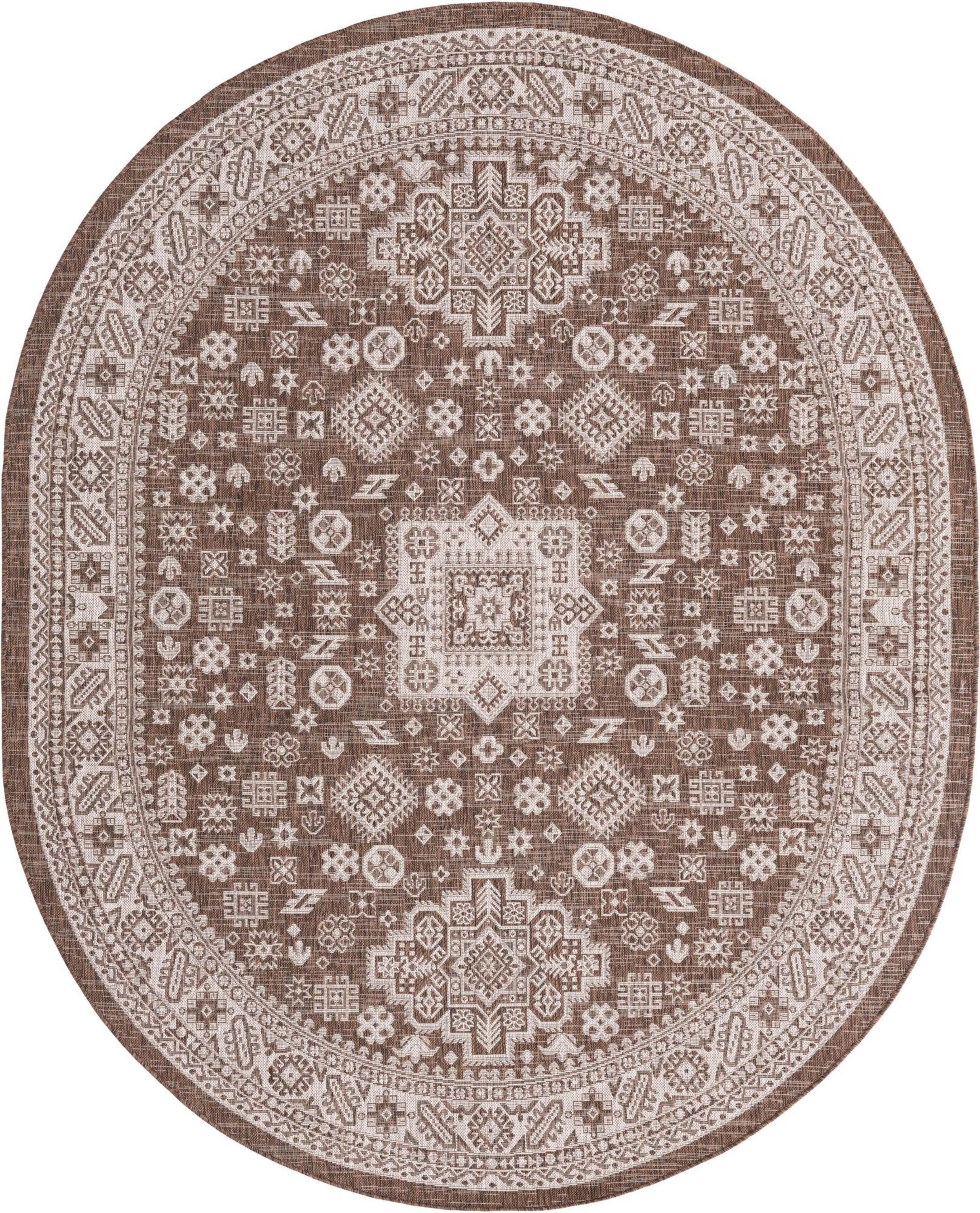 Unique Loom 7' 10 x 10' 0 Oval Indoor/Outdoor Aztec Brown Area Rug