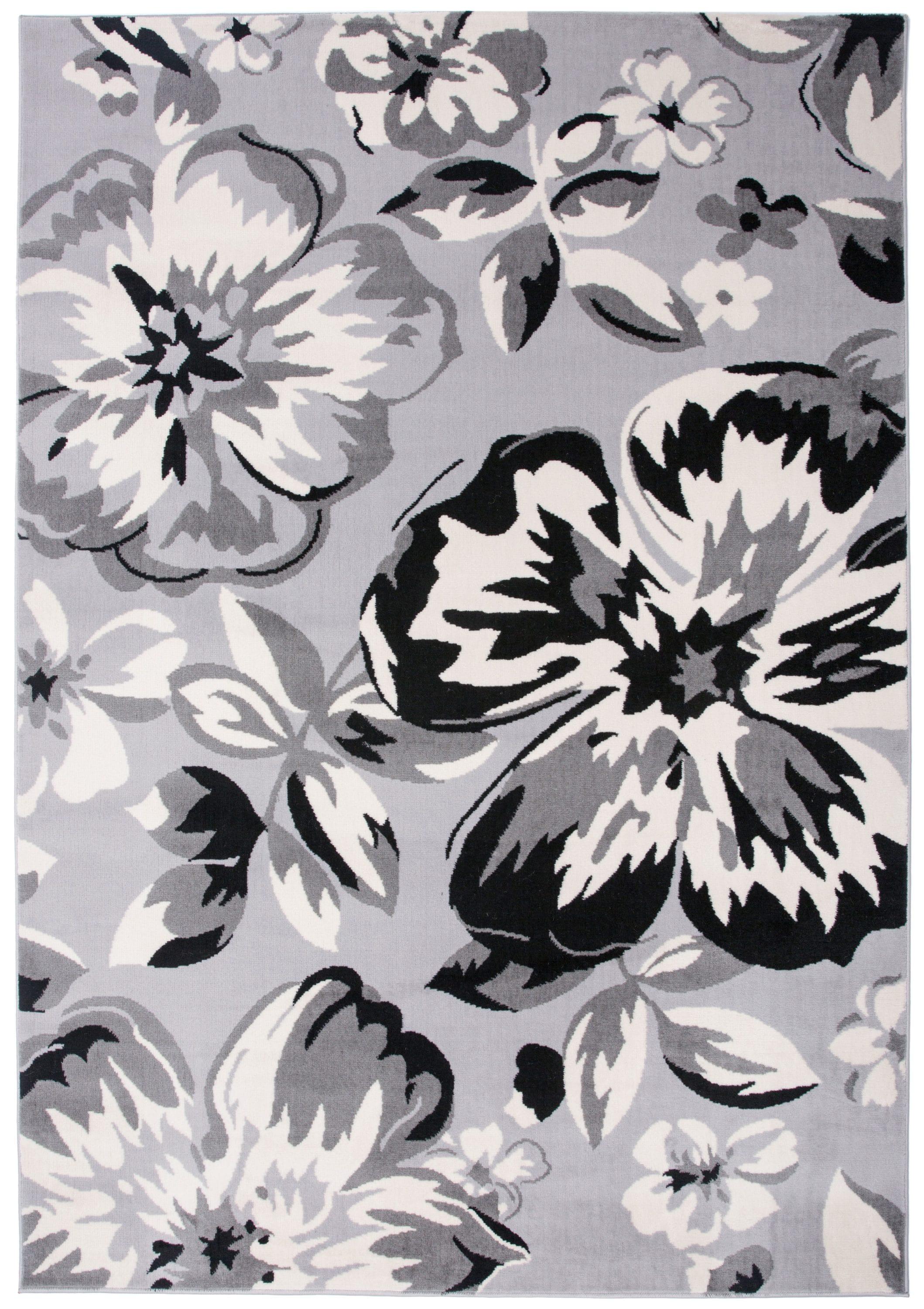 World Rug Gallery Modern Floral Design Gray 6'6" x 9' Area Rug