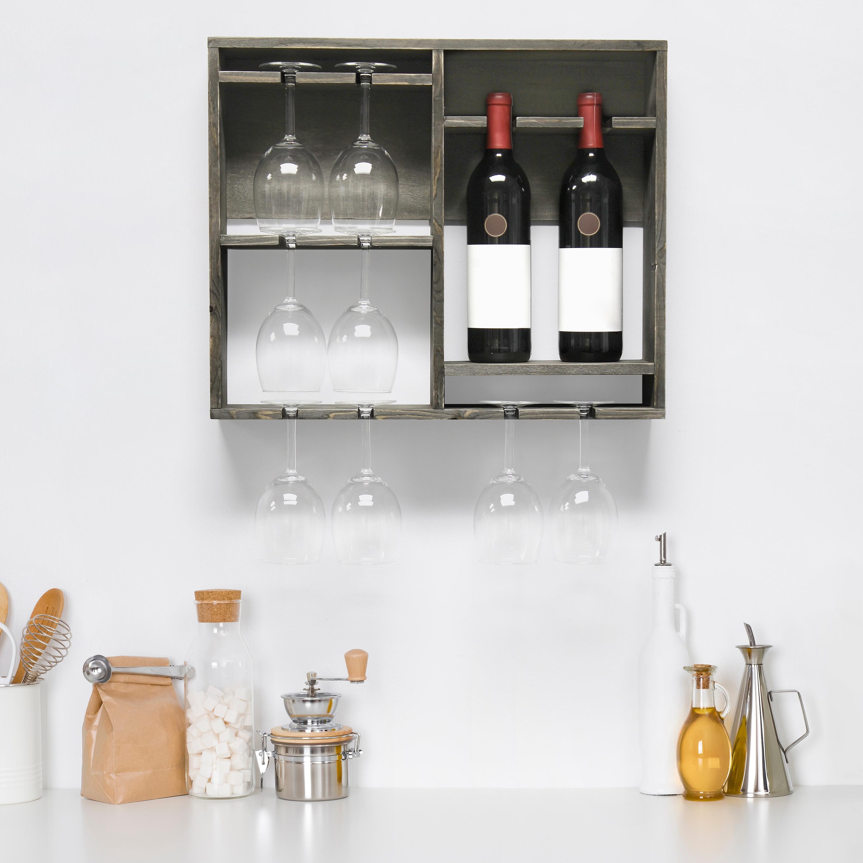 Bartow Wall Mounted Wood Wine Rack Shelf with Glass Holder Gray Wash - Elegant Designs