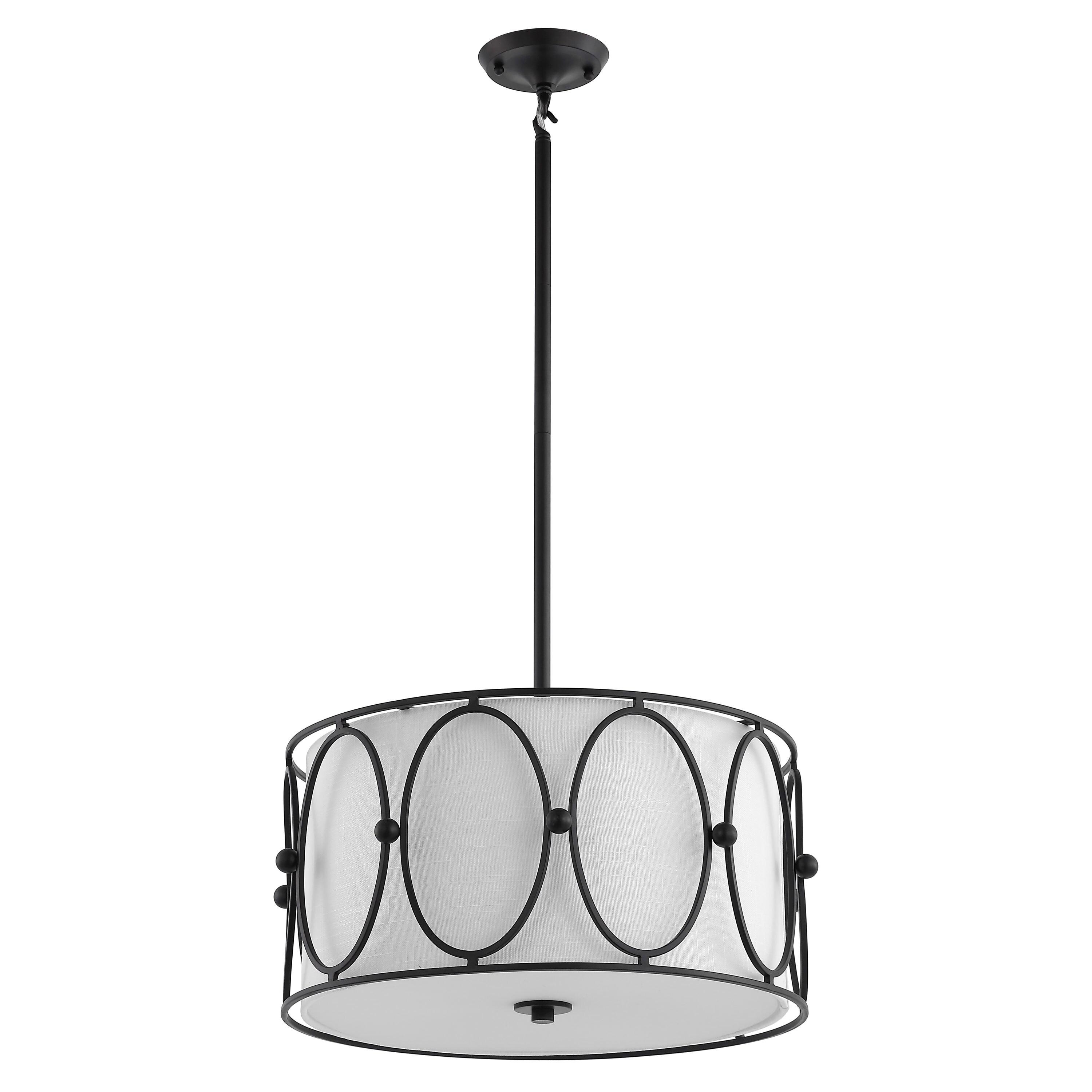 Violetta Coastal-Transitional 19" LED Drum Pendant in Oil-Rubbed Bronze with White Shade