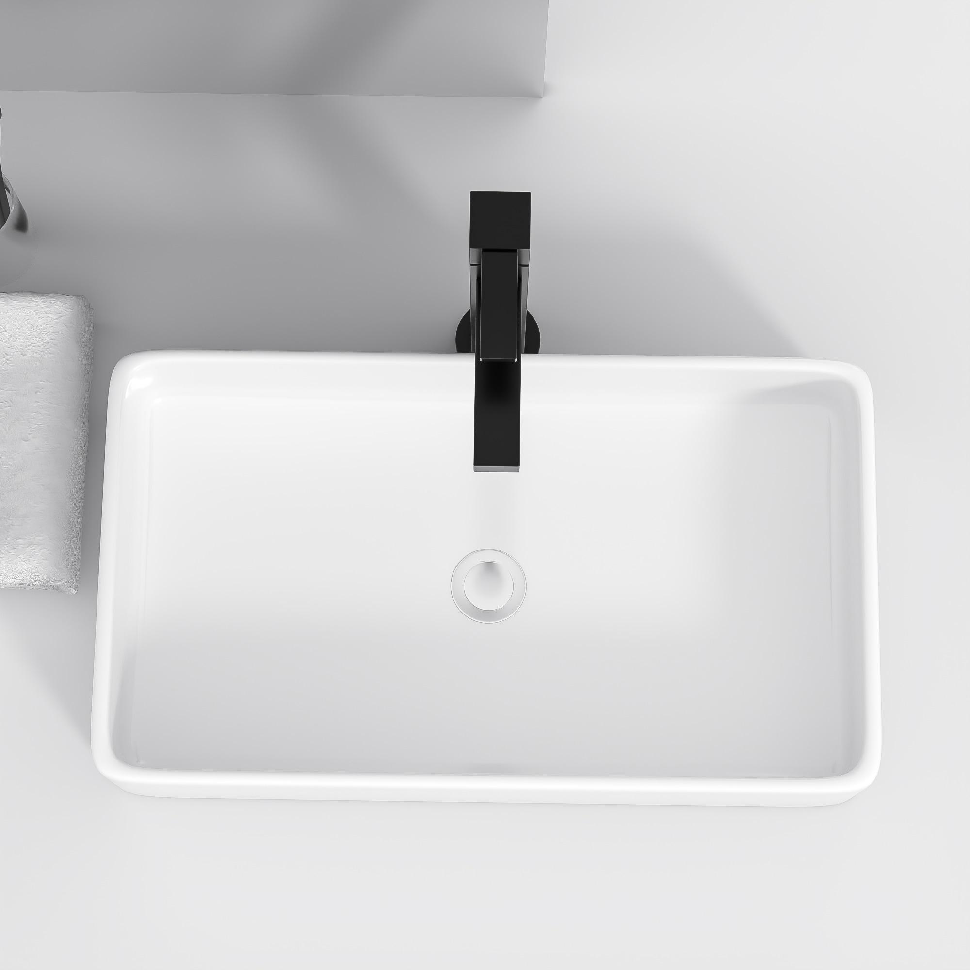 Vessel Sink Rectangle - Mocoloo 24"x14" Bathroom Sink Rectangular Above Counter White Porcelain Ceramic Bathroom Vessel Vanity Sink Art Basin