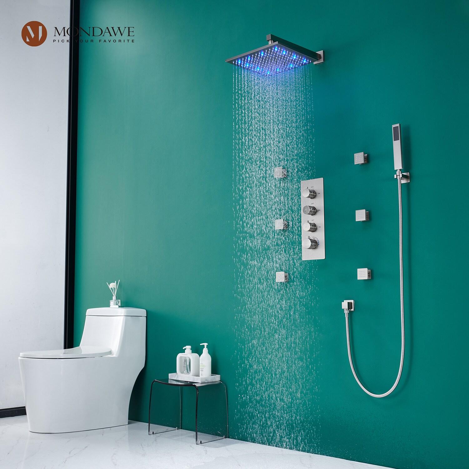 Herathena 3 Functions Temperature Based LED Light Shower System with 6 Body Jets and Rough-in Valve