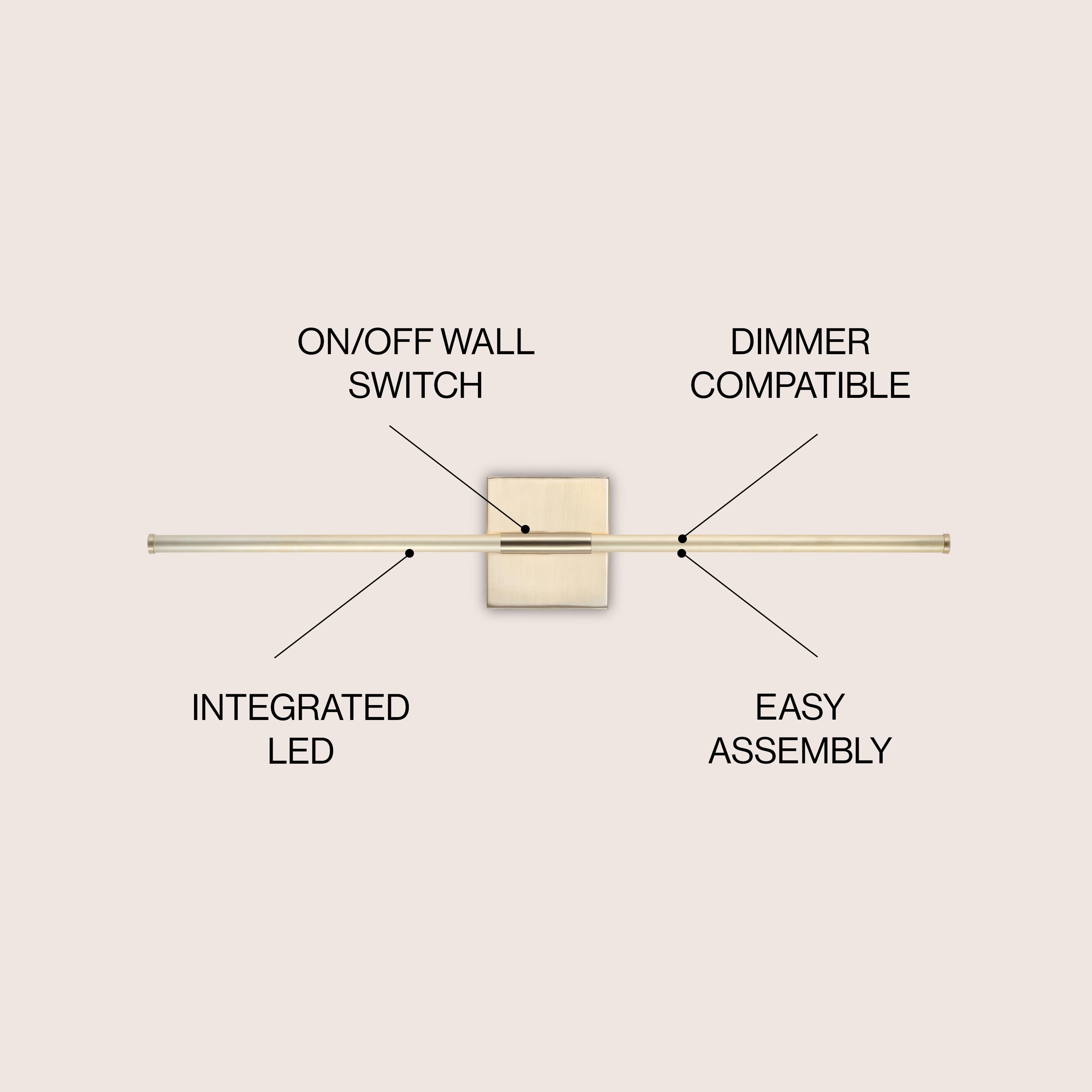 JONATHAN Y Makena 28" Modern Minimalist Dimmable Integrated LED Metal Wall Sconce, Brass Gold