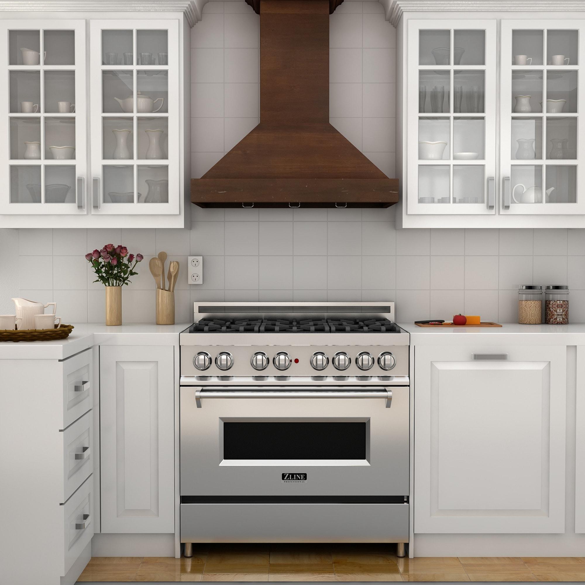 ZLINE 36" Convertible Vent Wooden Wall Mount Range Hood in Walnut