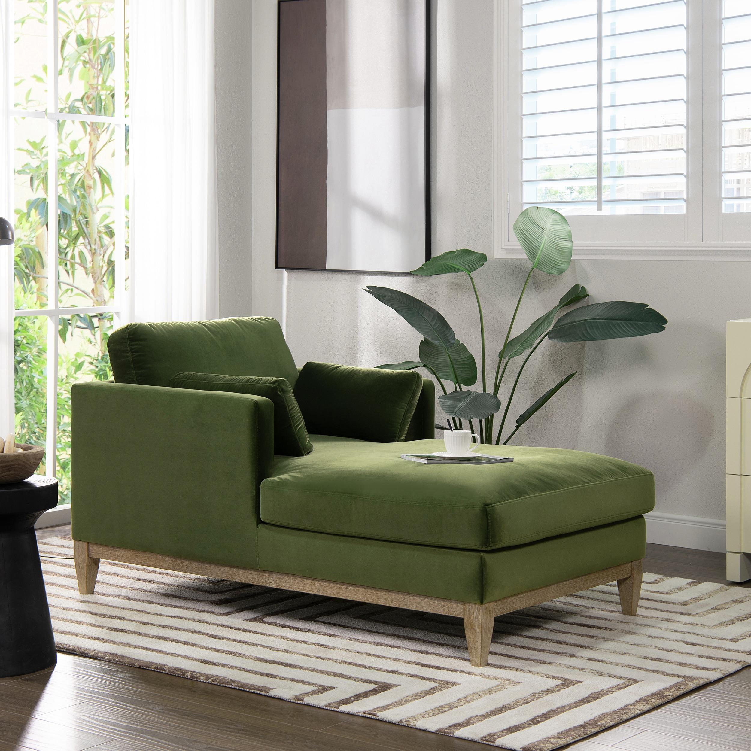 Jennifer Taylor Home Knox 65" Modern Farmhouse Performance Velvet Living Room Chaise Lounge Chair in Olive Green