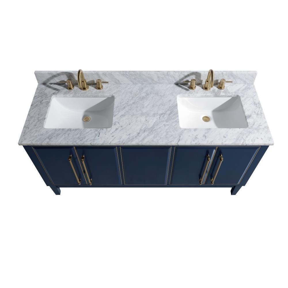 Navy Blue and Gold Double Sink Vanity with Marble Top