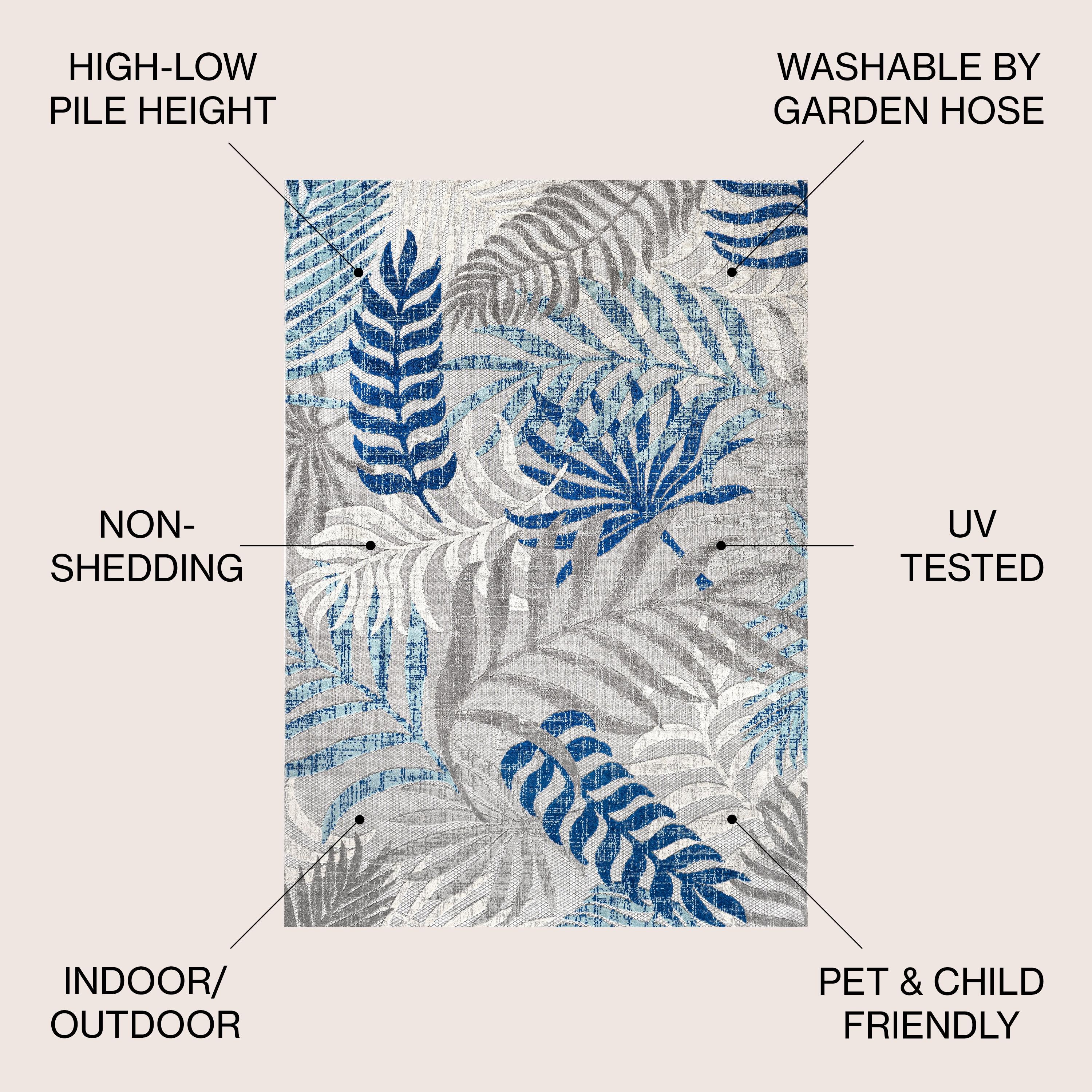 JONATHAN Y Tropics Palm Leaves Indoor/Outdoor Gray/Blue 5 ft. x 8 ft. Area Rug