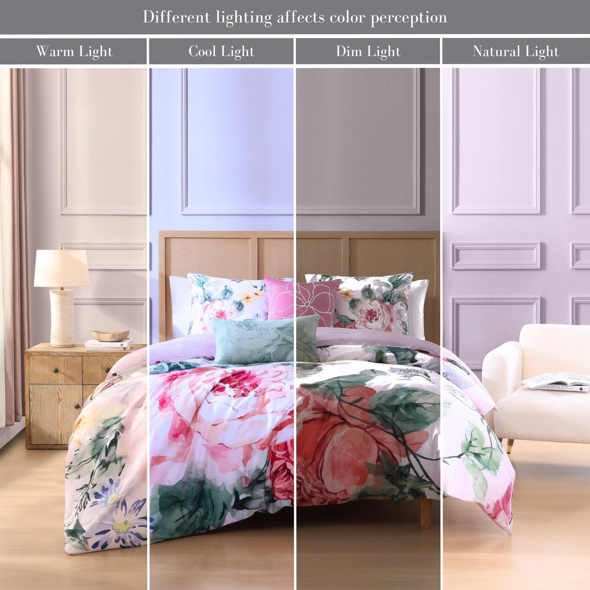 BeBeJan Bebejan Cool Pink Roses 200 Thread Count 100% Cotton Sateen 5-Piece Reversible Comforter Set