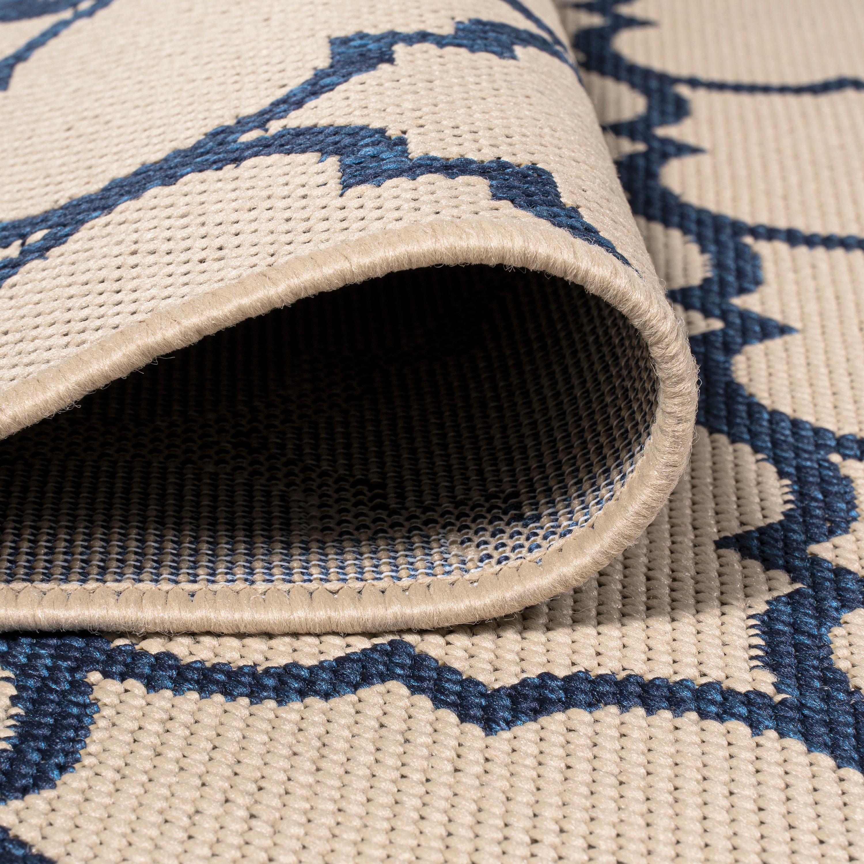 JONATHAN Y SMB122A-3 Arabesque Ogee Trellis Beige/Navy 3 ft. x 5 ft. Indoor/Outdoor Area Rug, Bohemian Casual, Pet Friendly, Stain Resistant, Easy to Clean, for Patio, Living Room; Kitchen, Bedroom