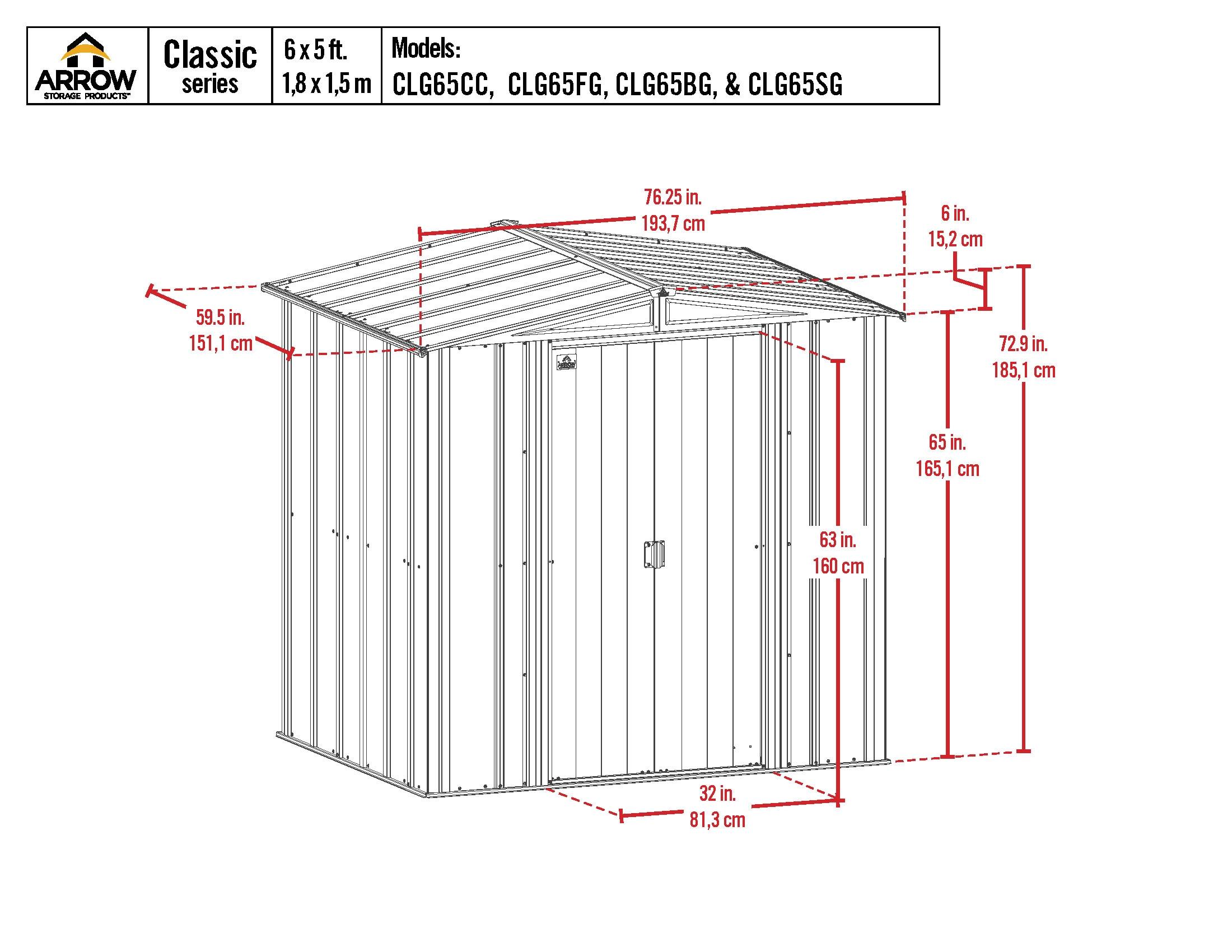 Arrow 6 ft. W x 5 ft. D Galvanized Steel Storage Shed