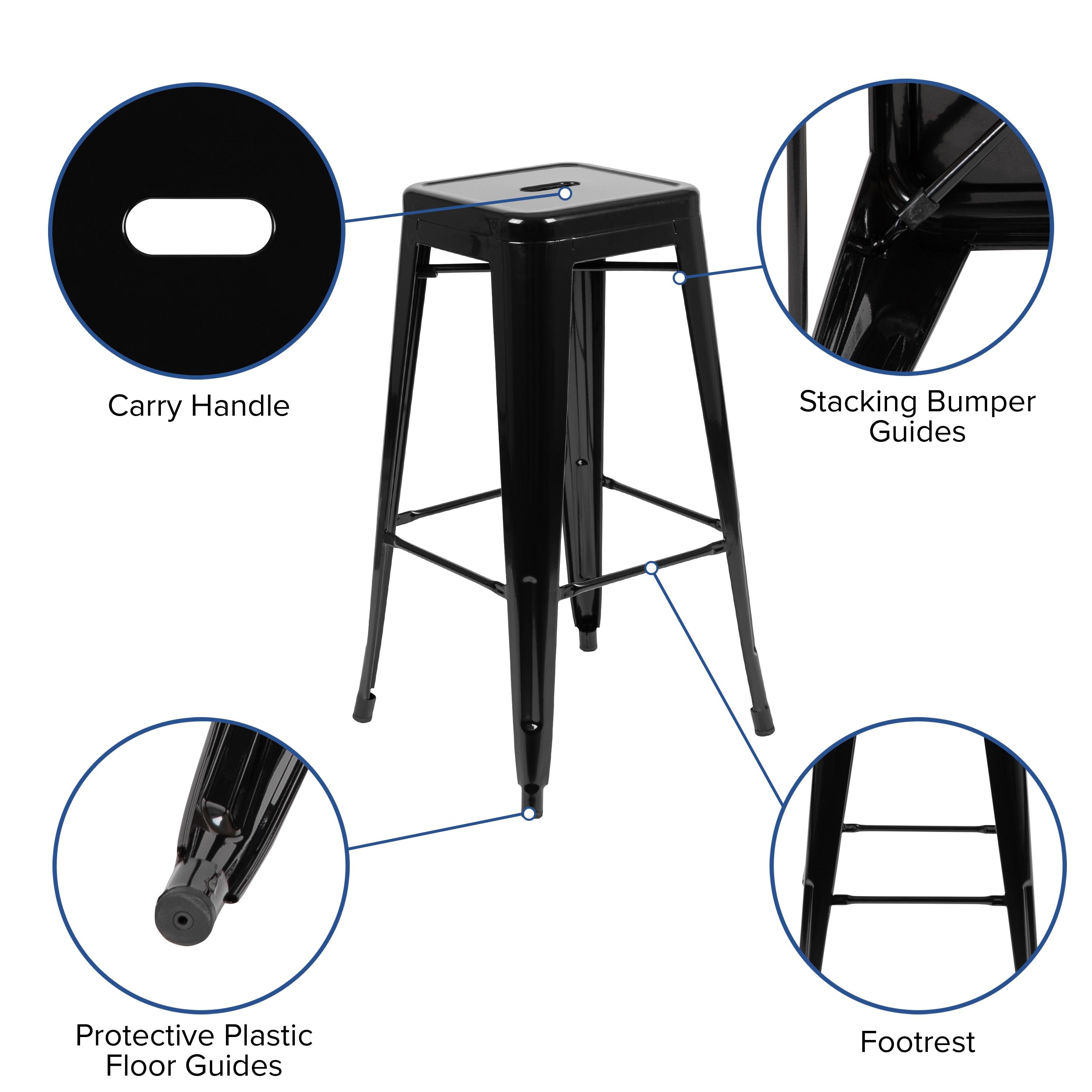 Flash Furniture 30" High Metal Indoor Bar Stool in Black - Stackable Set of 4