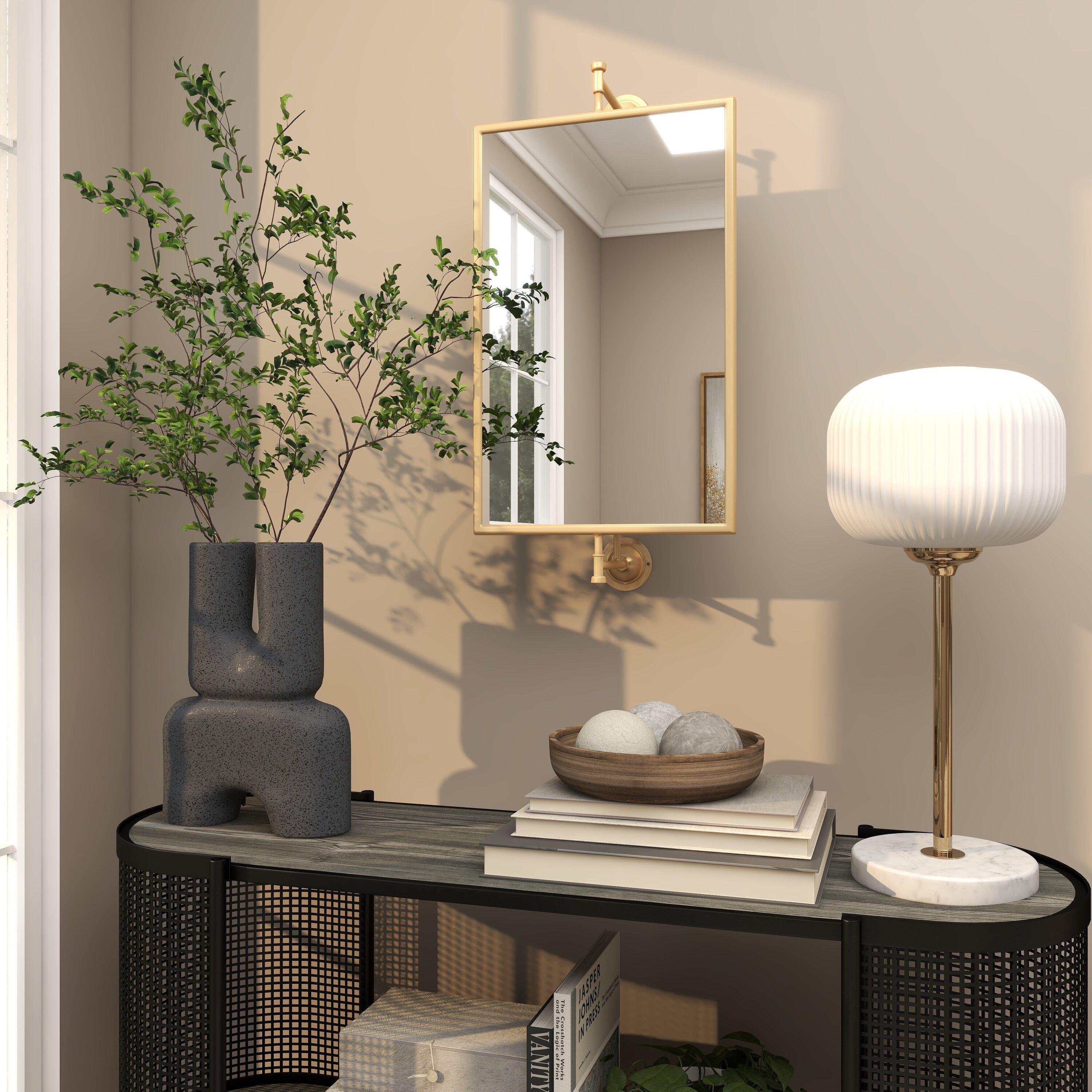 DecMode 14" x 28" Gold Dimensional Wall Mirror