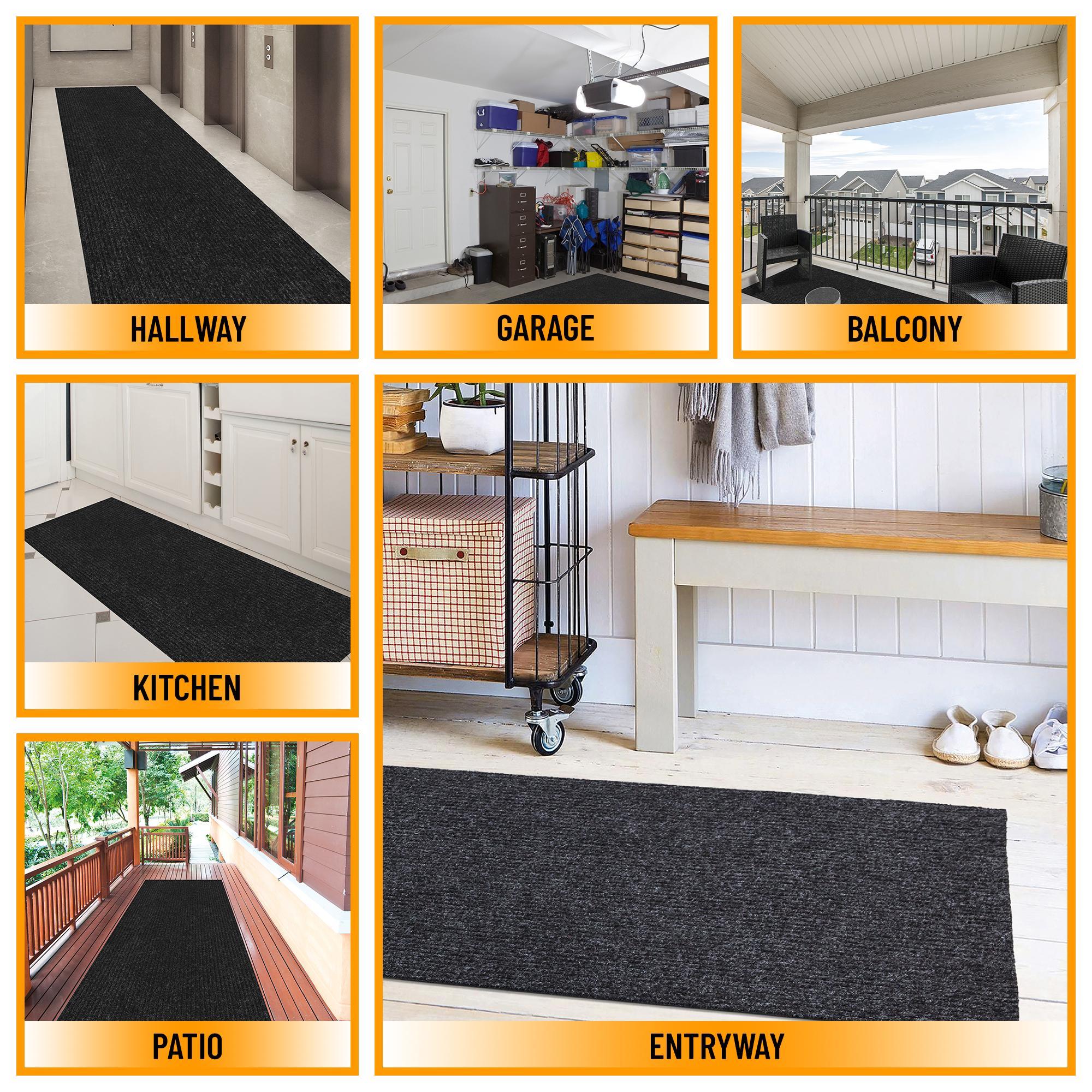 Ottomanson Stepwell Collection Utility Ribbed Garage Mat/Patio/Long Hallway Runner Rug, Black