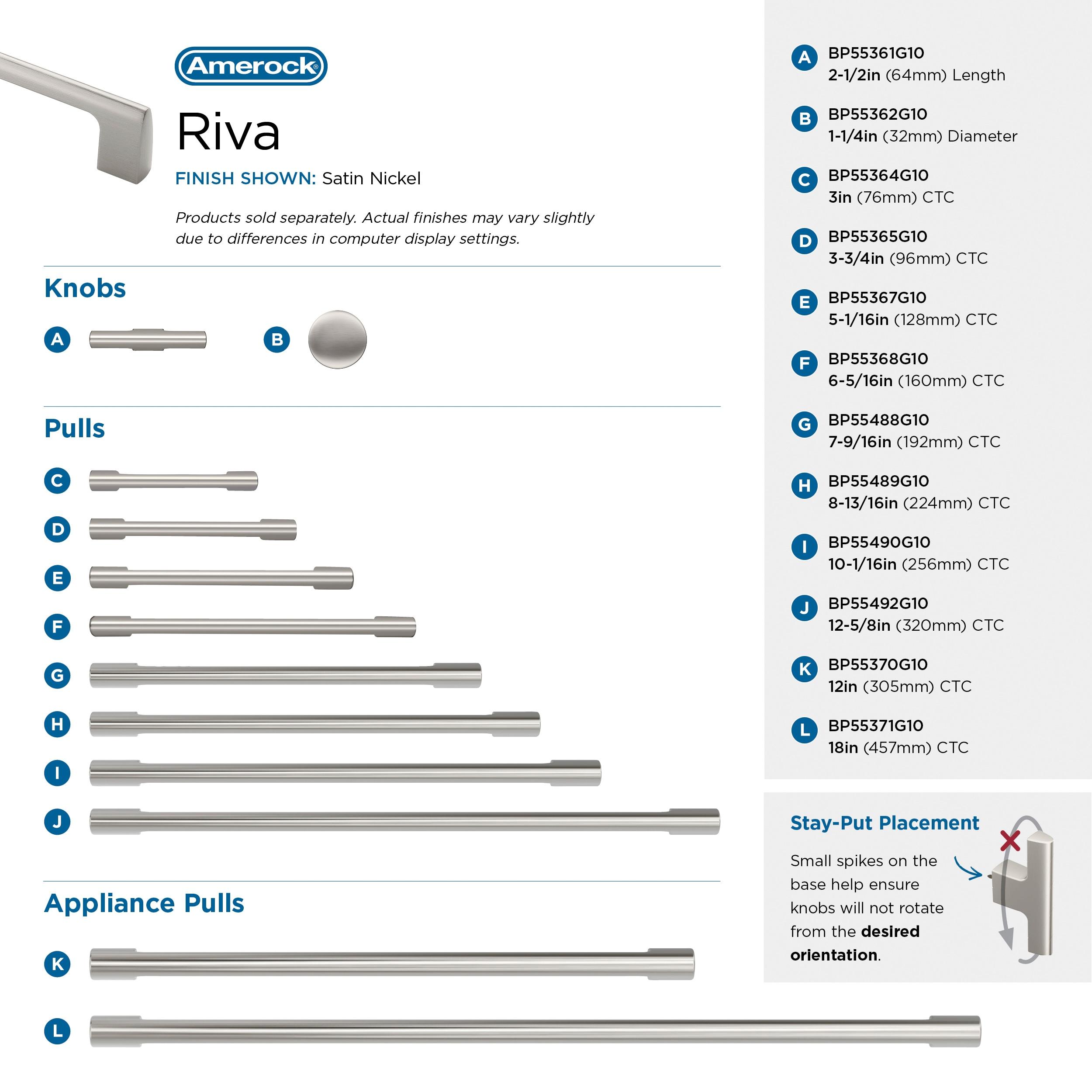 Amerock Riva 12-5/8 inch (320mm) Center-to-Center Satin Nickel Cabinet Pull