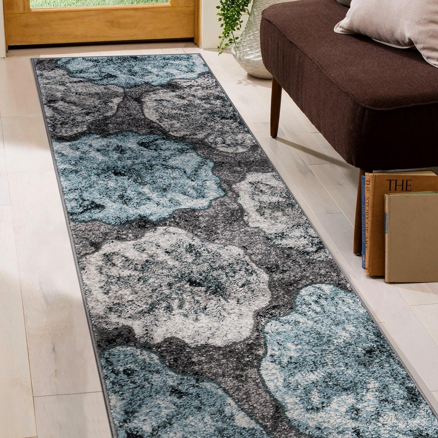 World Rug Gallery Contemporary Floral Design Area Rug - Blue 2'x7'