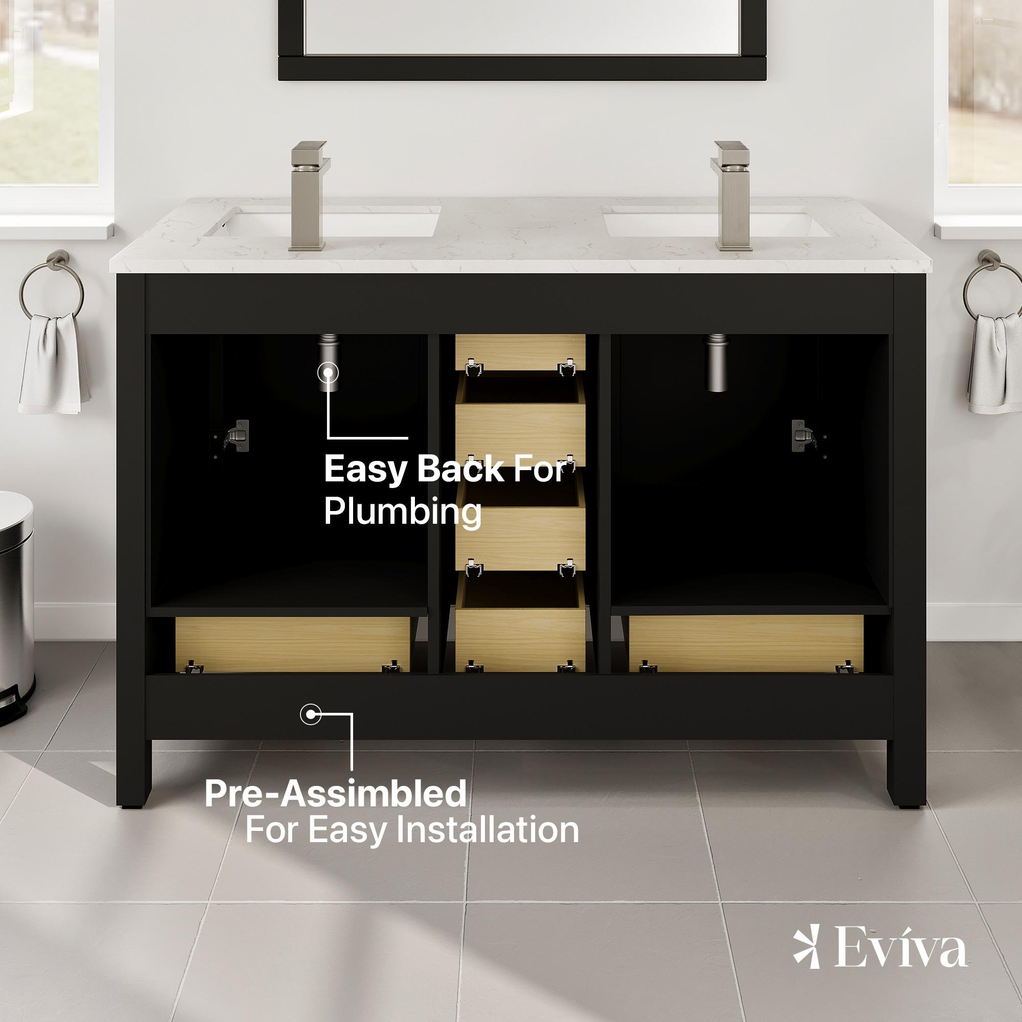 Eviva Eviva London 48"W X 18"D Double Sink Bathroom Vanity With White Carrara Quartz Countertop