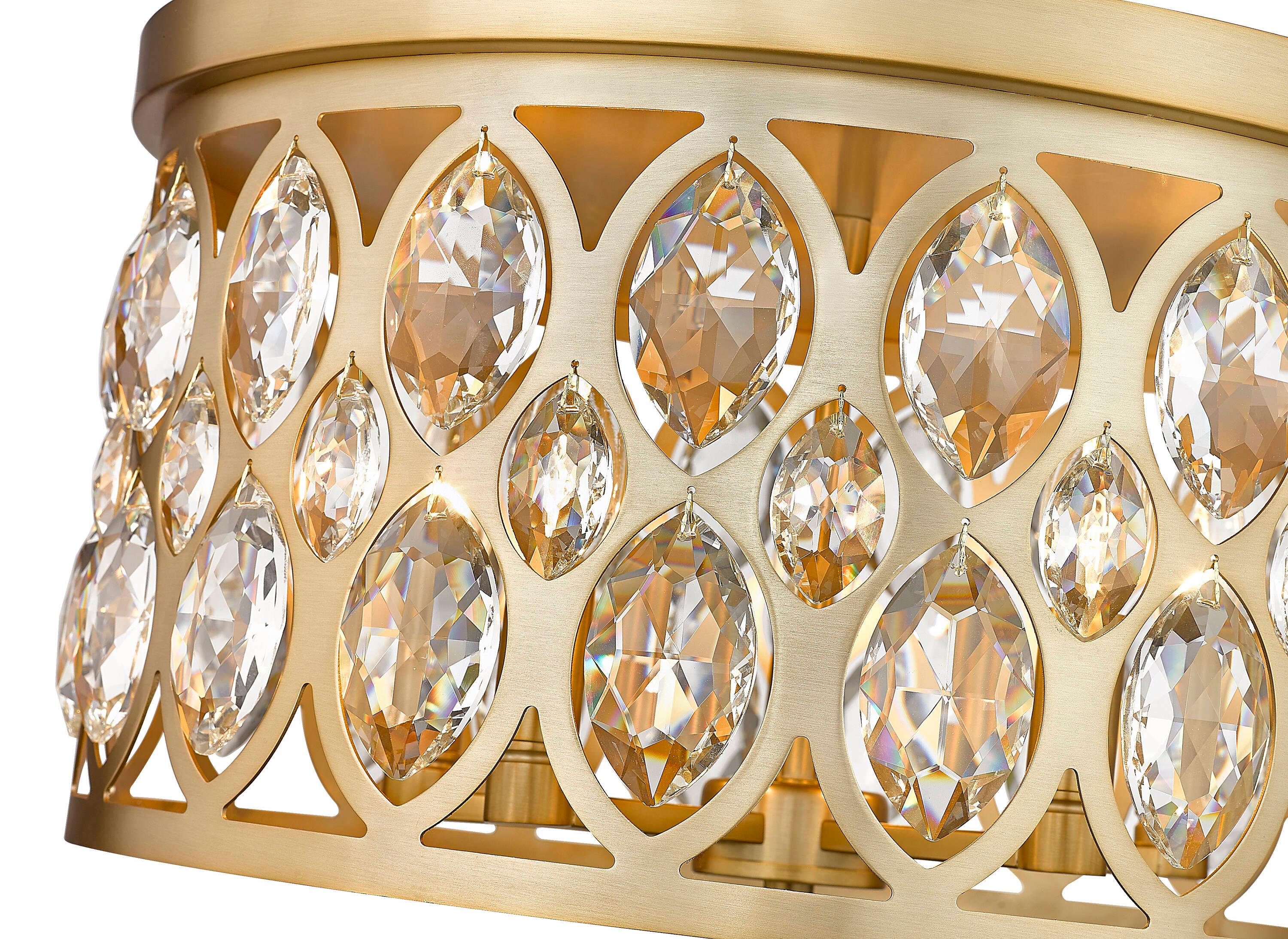 Heirloom Brass Crystal Drum Flush Mount Ceiling Light