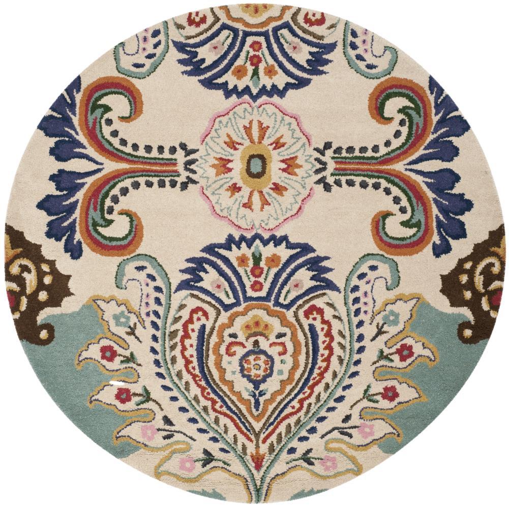 Bella BEL118 Hand Tufted Area Rug - Ivory/Teal - 7' Round - Safavieh.