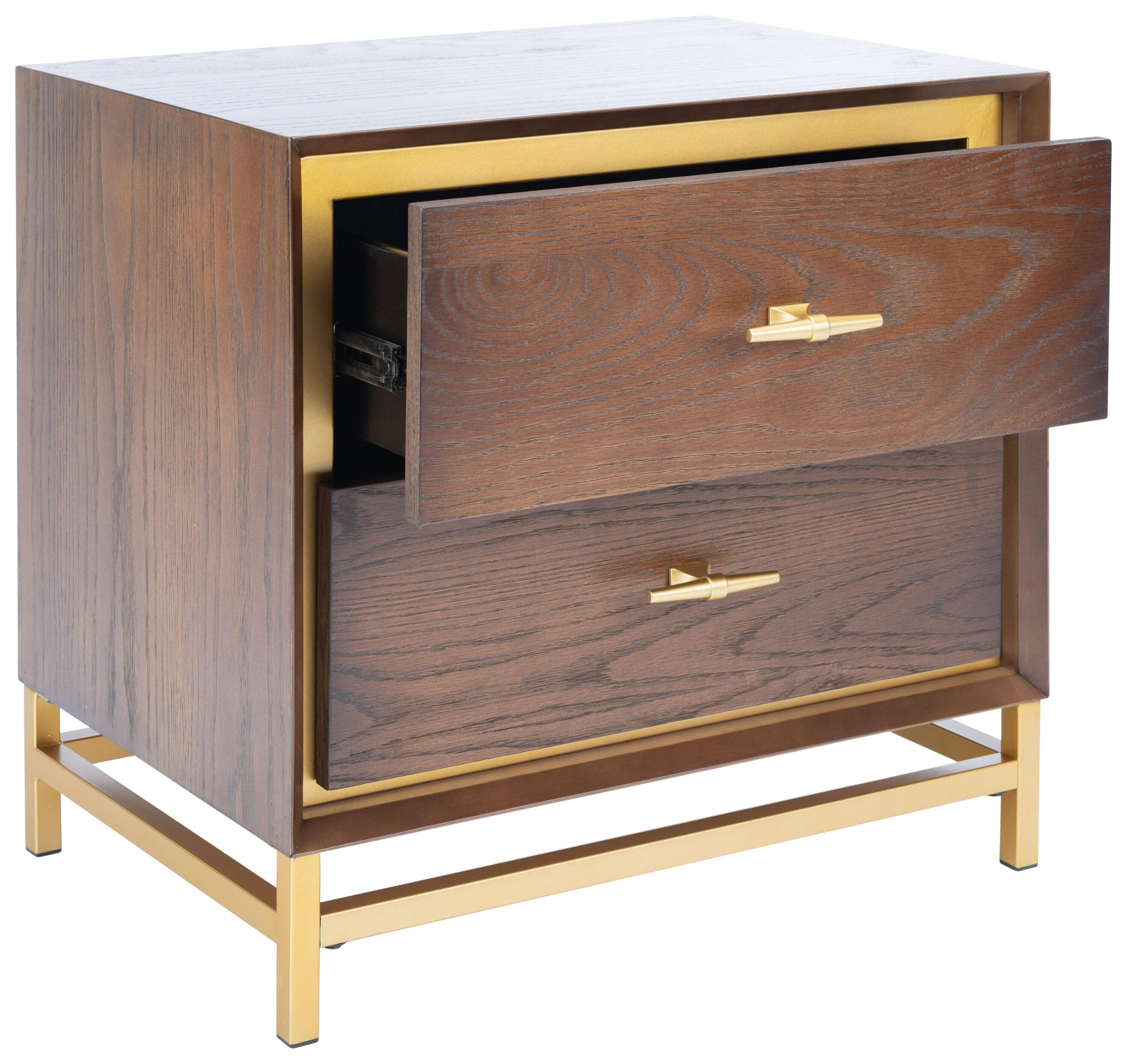 Fenno 2 Drawer Nightstand - Walnut/Brass - Safavieh.
