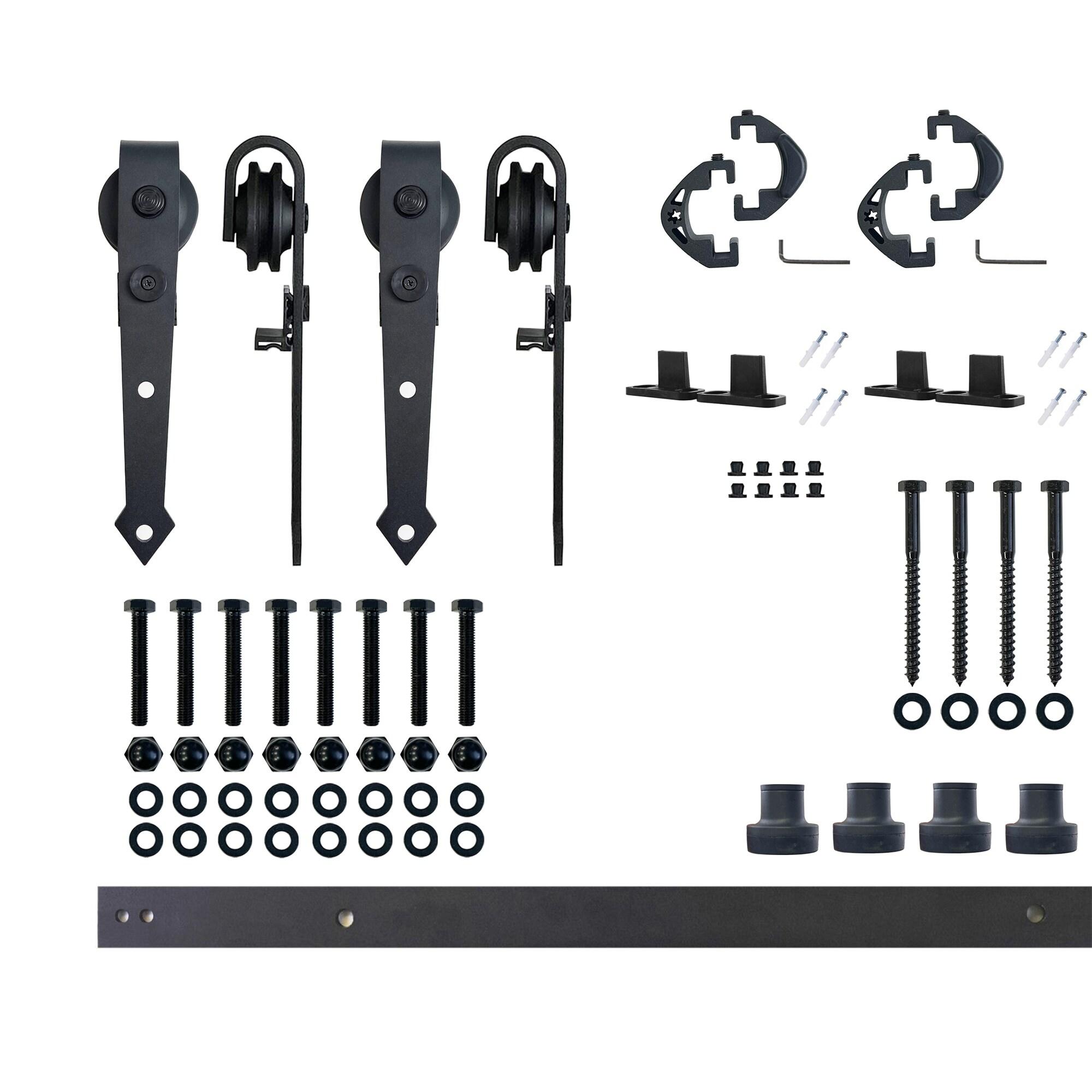 Homacer Black Rustic Sliding Barn Door Hardware Kit, for Two/Double Doors, 5.5ft Long Flat Track, Arrow Design Roller, Heavy Duty, for Interior & Exterior Use