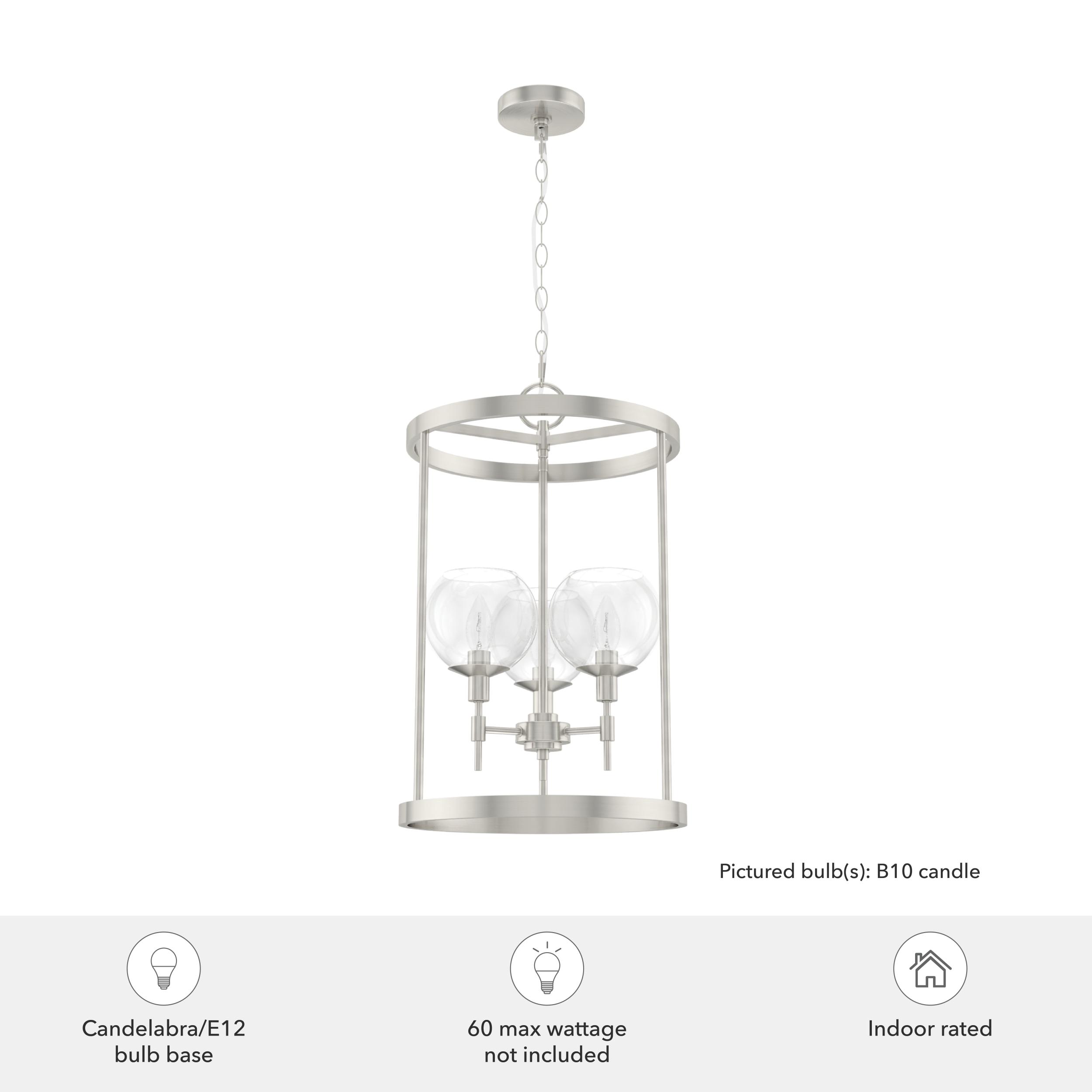 Hunter - Xidane 3-light Brushed Nickel, Medium Size Pendant Light, Dimmable, Mid Century Modern Style, Cylinder Shaped, for Bedrooms, Kitchens, Dining, Living Rooms - 19750
