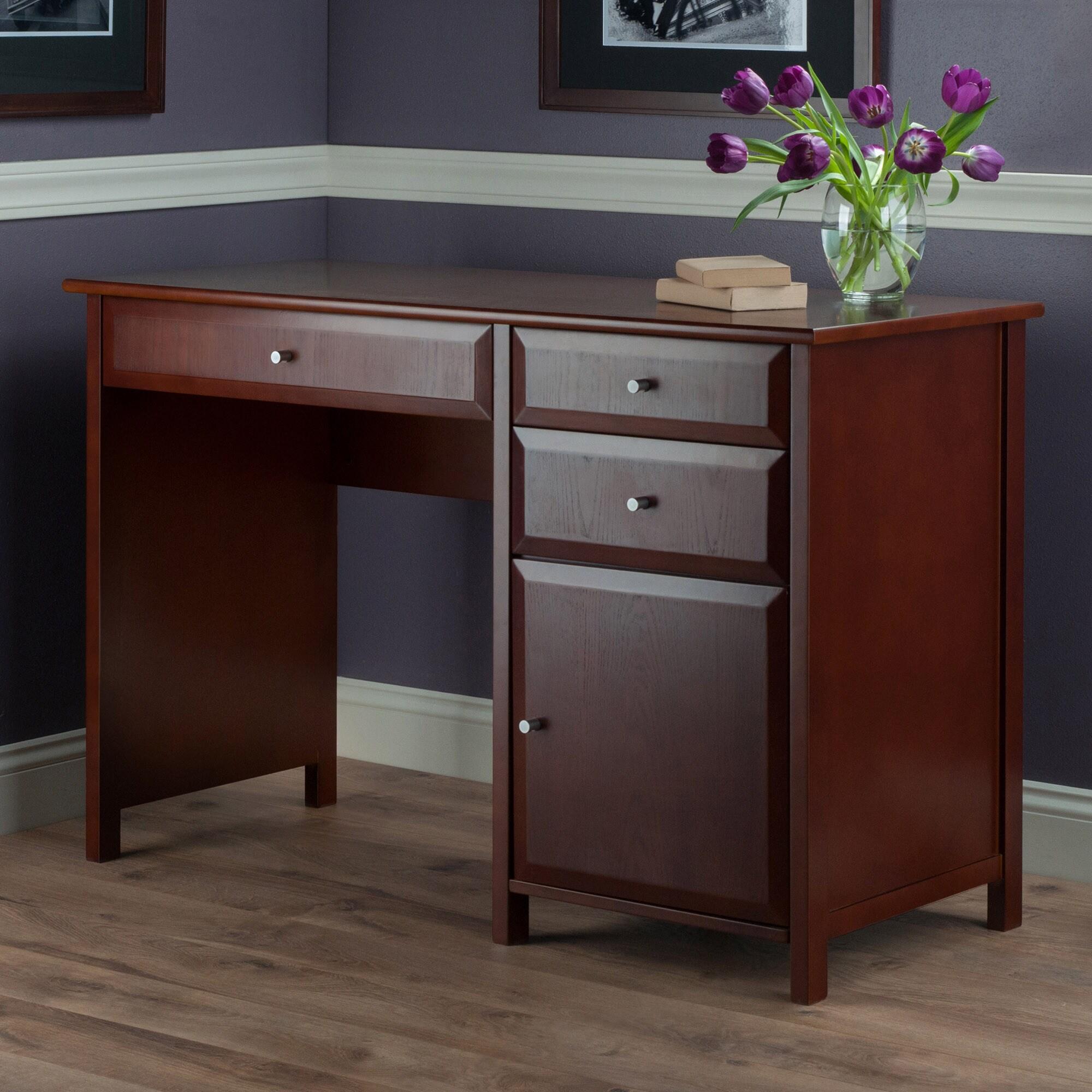 Delta Office Writing Desk Walnut - Winsome: Adult Assembly, Wood Composite Frame, No Storage