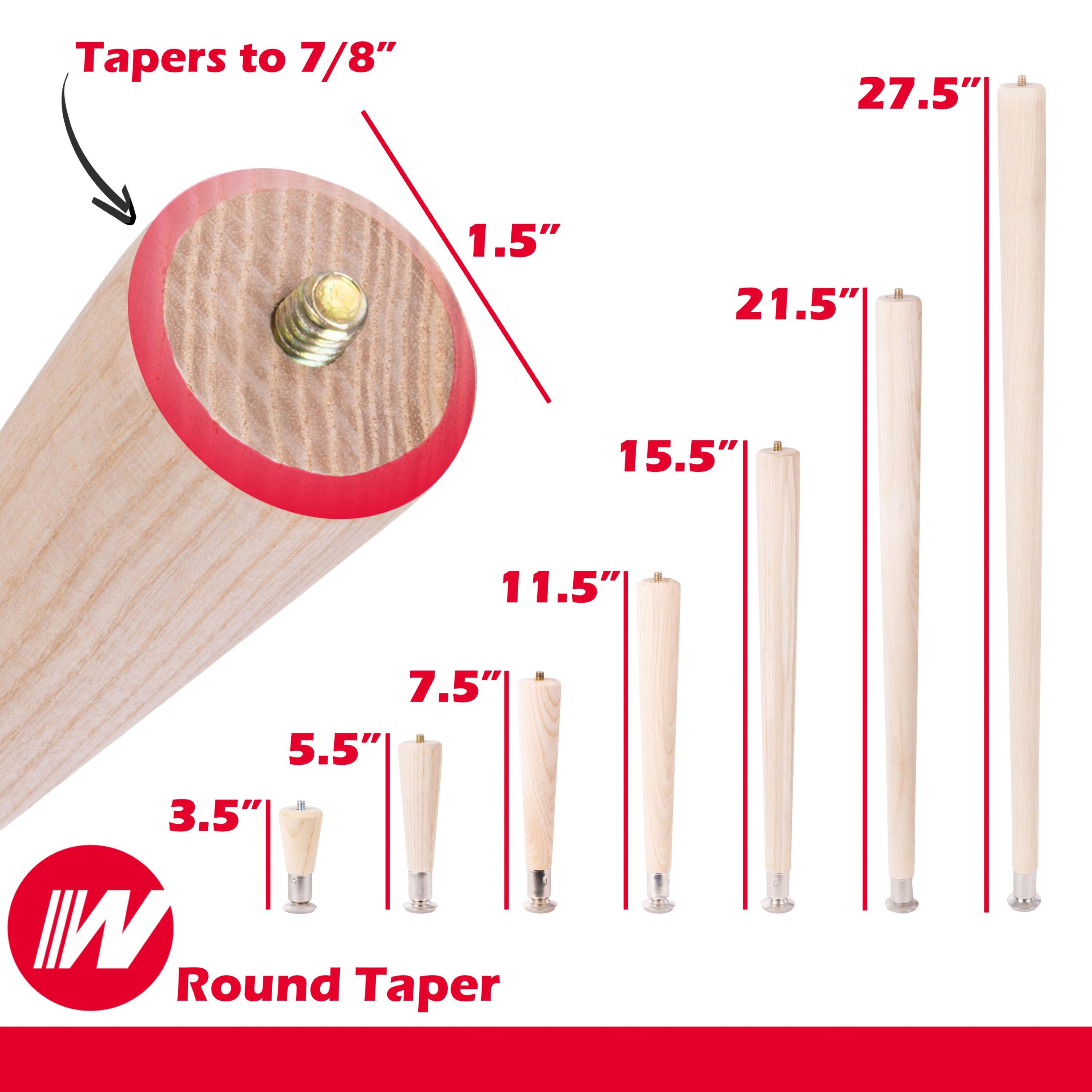 Leg Tbl 7/8-1-1/2X4In Hdw Sld WADDELL MFG CO Wood Table Legs 2504 Smooth Sanded