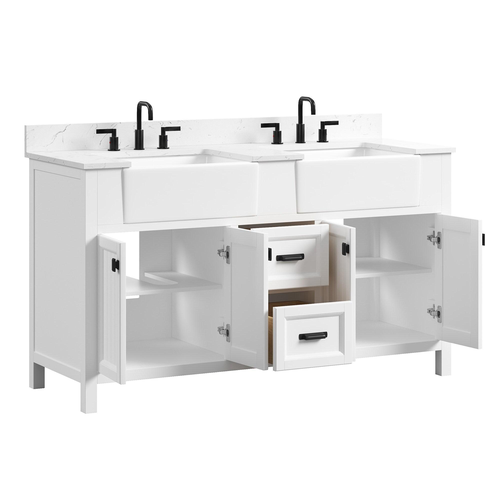 Richfield 60-inch White Painted Freestanding Double Sink Bathroom Vanity