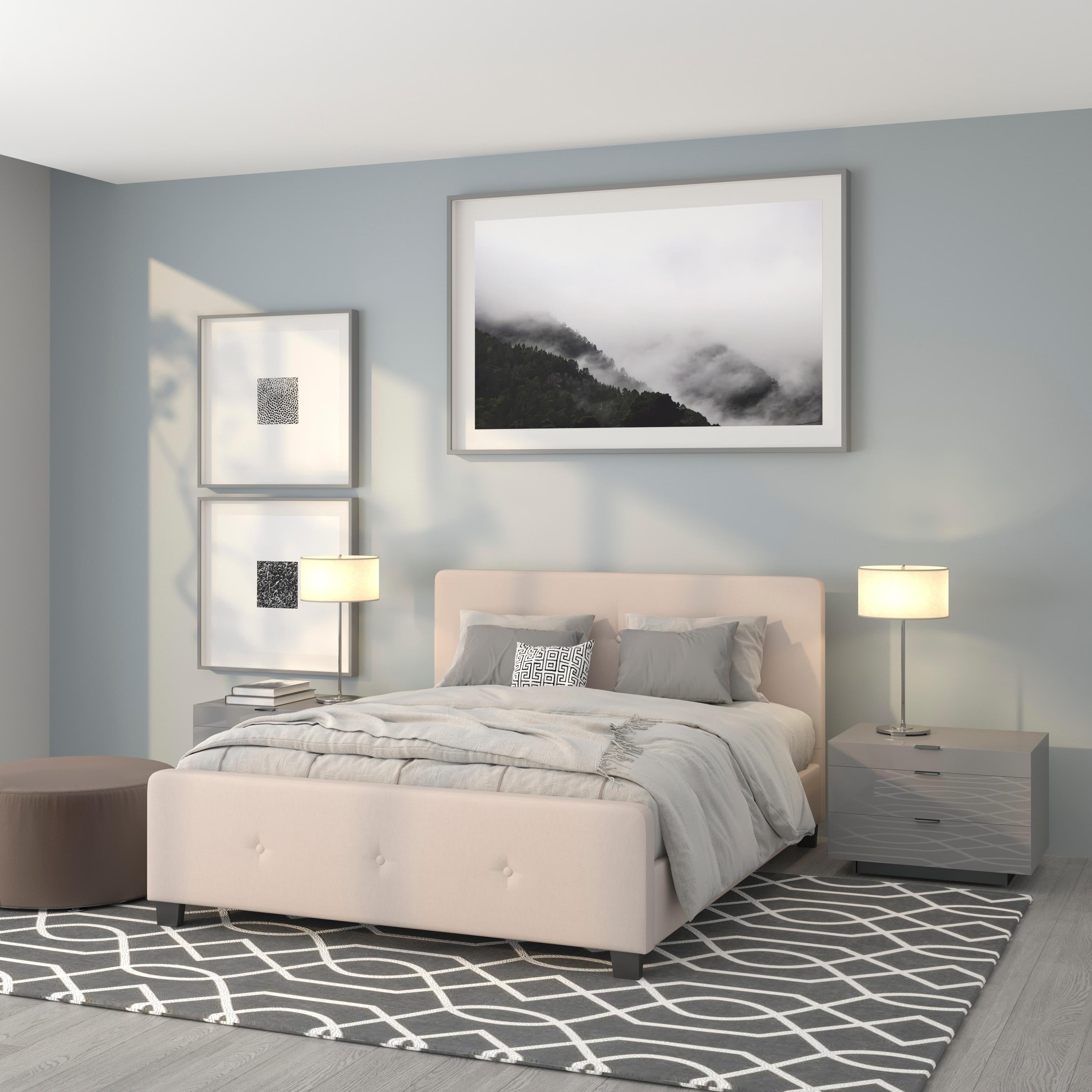 Flash Furniture Tribeca Queen Size Tufted Upholstered Platform Bed in Beige Fabric