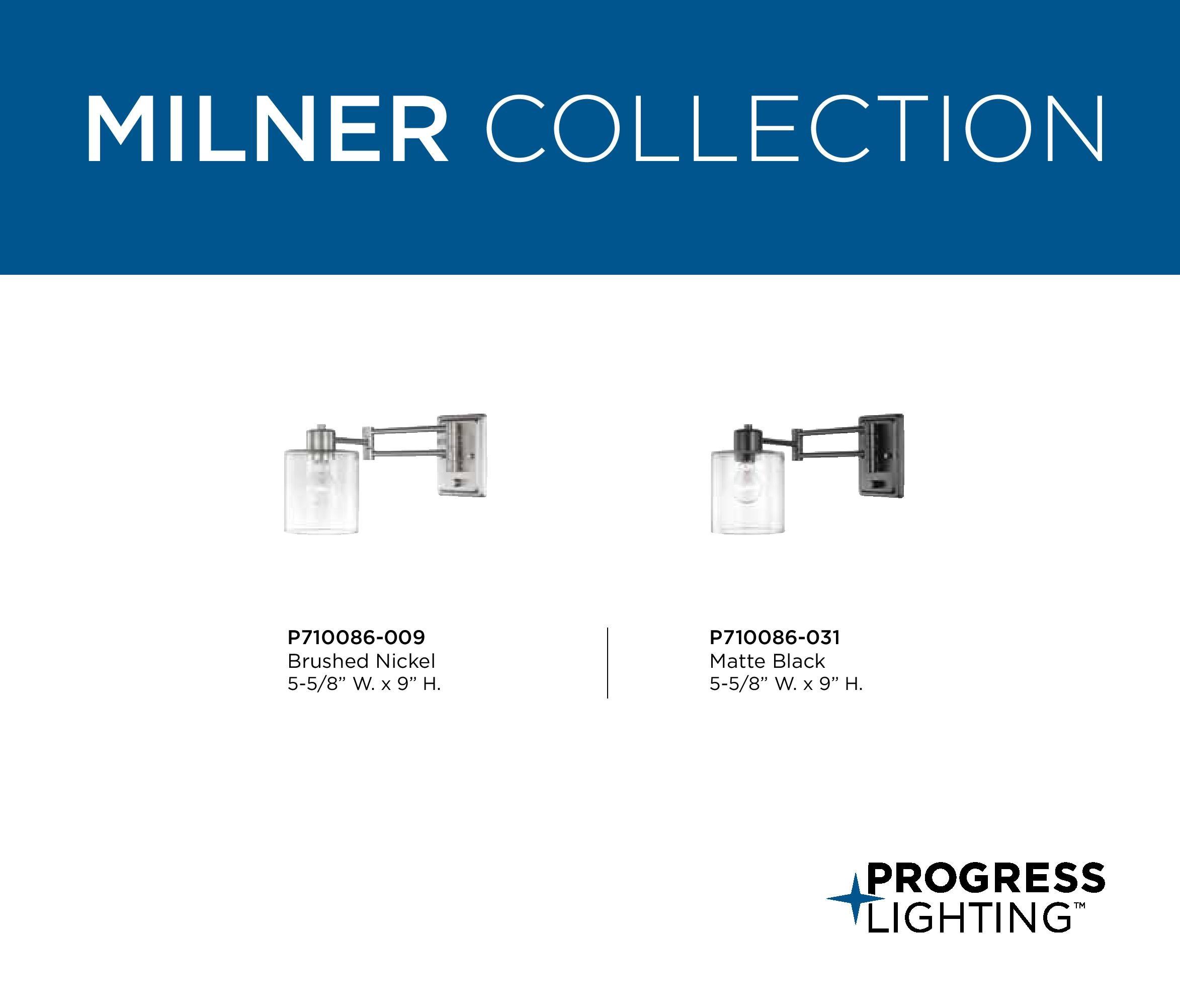 Progress Lighting Milner 1-Light Wall Bracket, Brushed Nickel, Clear Glass Shade