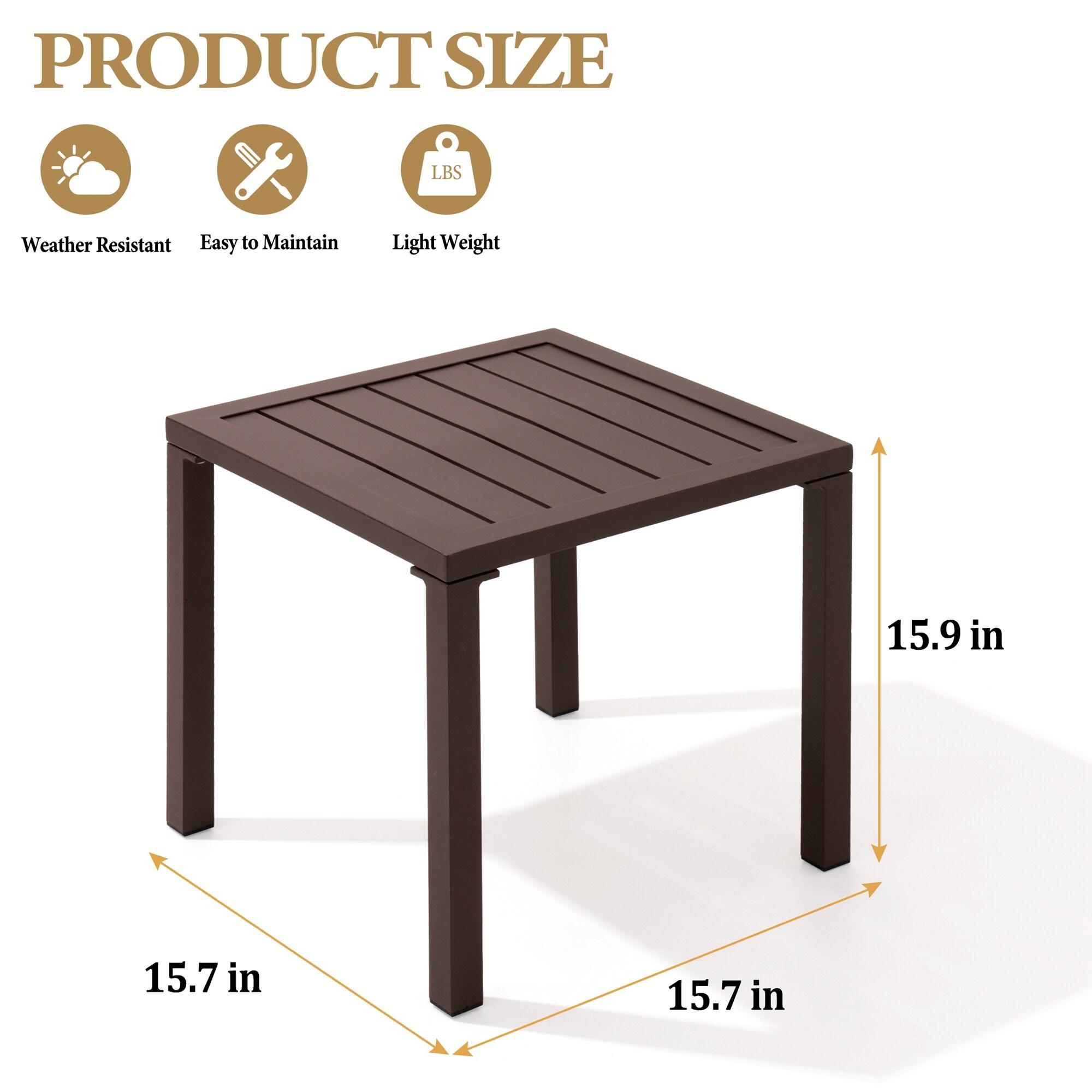 Crestlive Products Outdoor End Table Aluminum Square Patio Side Table - 15.7" L x 15.7" W x 15.9" H 1-Piece, Brown