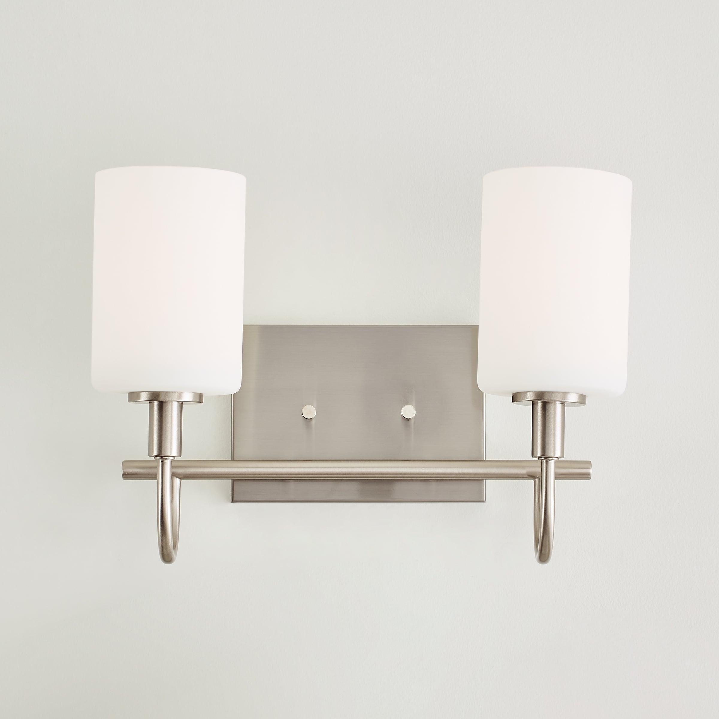 Oak Moore 13.875" Brushed Nickel 2-Light Bath Vanity with Etched Glass