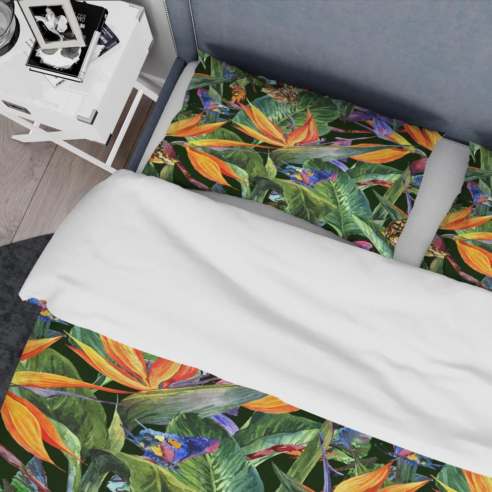 Design Art Tropical Pattern with Exotic Flowers - Tropical Floral Duvet Cover Set - Microfiber Polyester