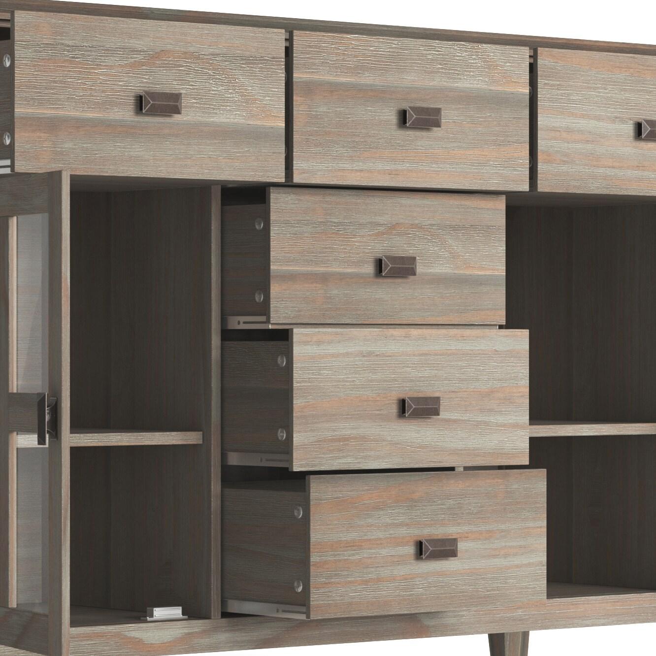 Simpli Home Artisan Solid Wood Sideboard Buffet In Distressed Grey