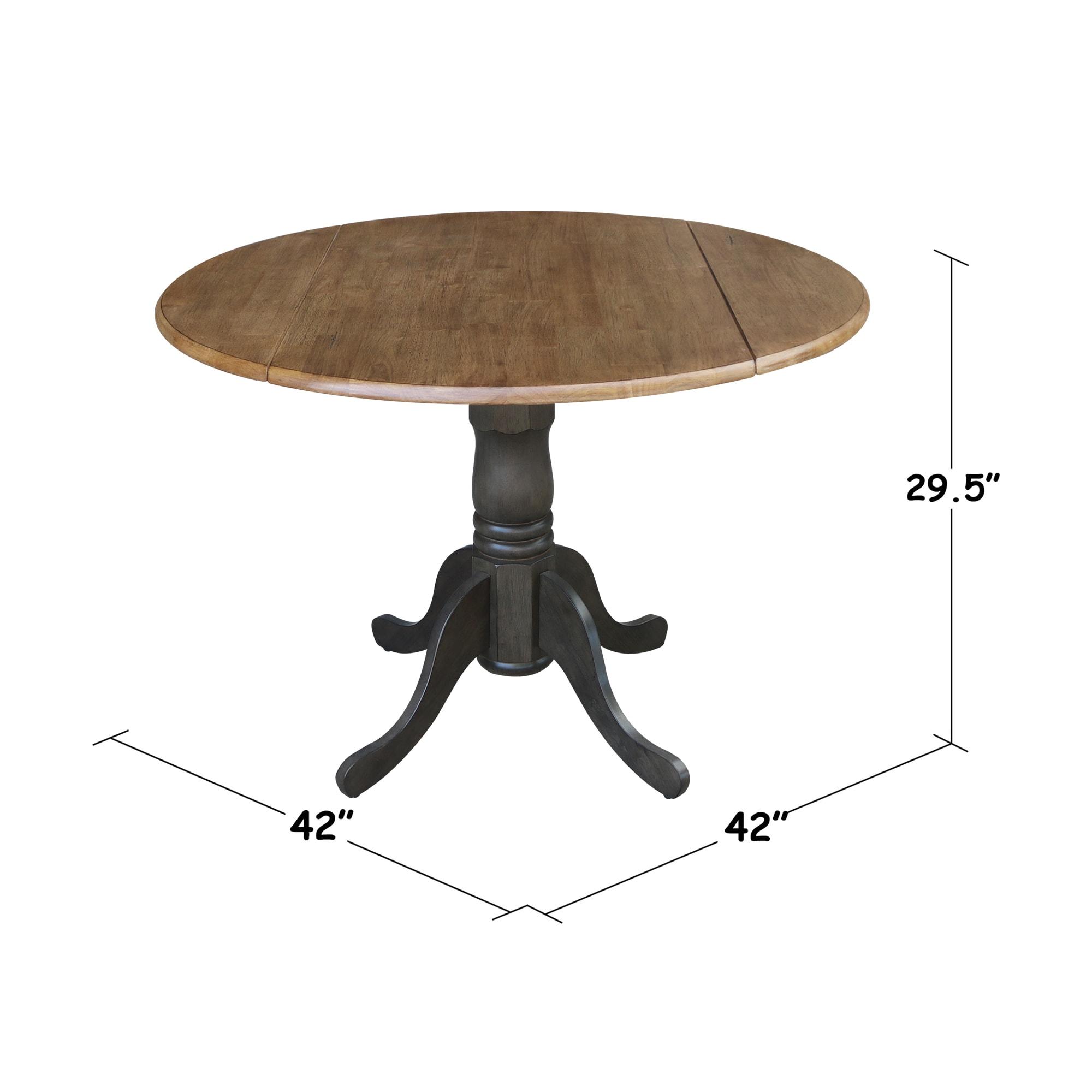 42" Mason Round Dual Drop Leaf Extendable Dining Table Hickory/Washed Coal - International Concepts: Solid Parawood, Pedestal Base