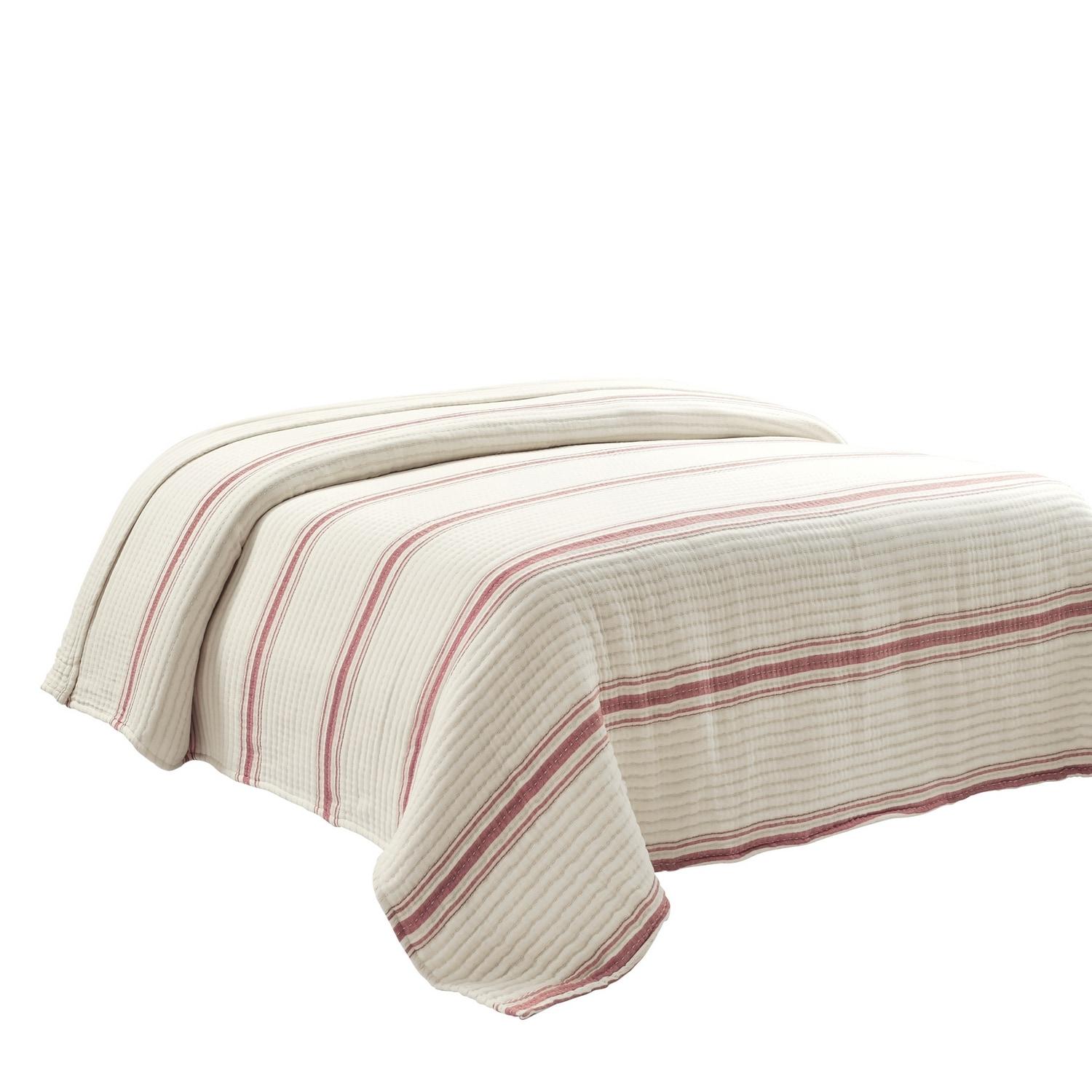 Lush Décor Full/Queen Farmhouse Stripe Kantha Pick Sti Thread Counth Yarn Dyed Woven Single Quilt/Coverlet Red: Reversible, OEKO-TEX Certified