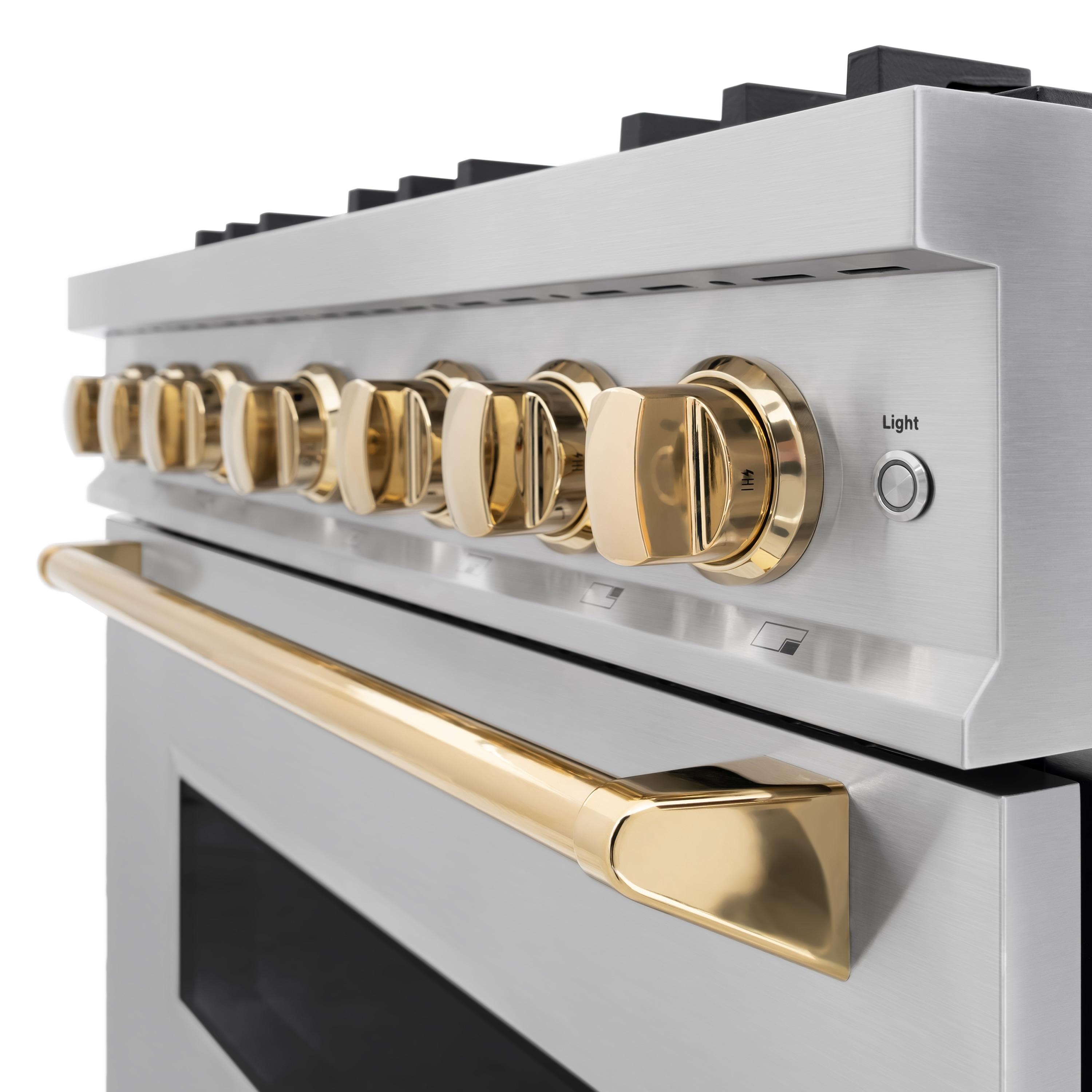 ZLINE CGRZ-36-G ZLINE Autograph Edition 36 in. 5.2 cu. ft. Classic Gas Range W/ 6 Burner Cooktop & Convection Gas Oven in Stainless Steel & Champagne Bronze Accents (CGRZ-36-CB)
