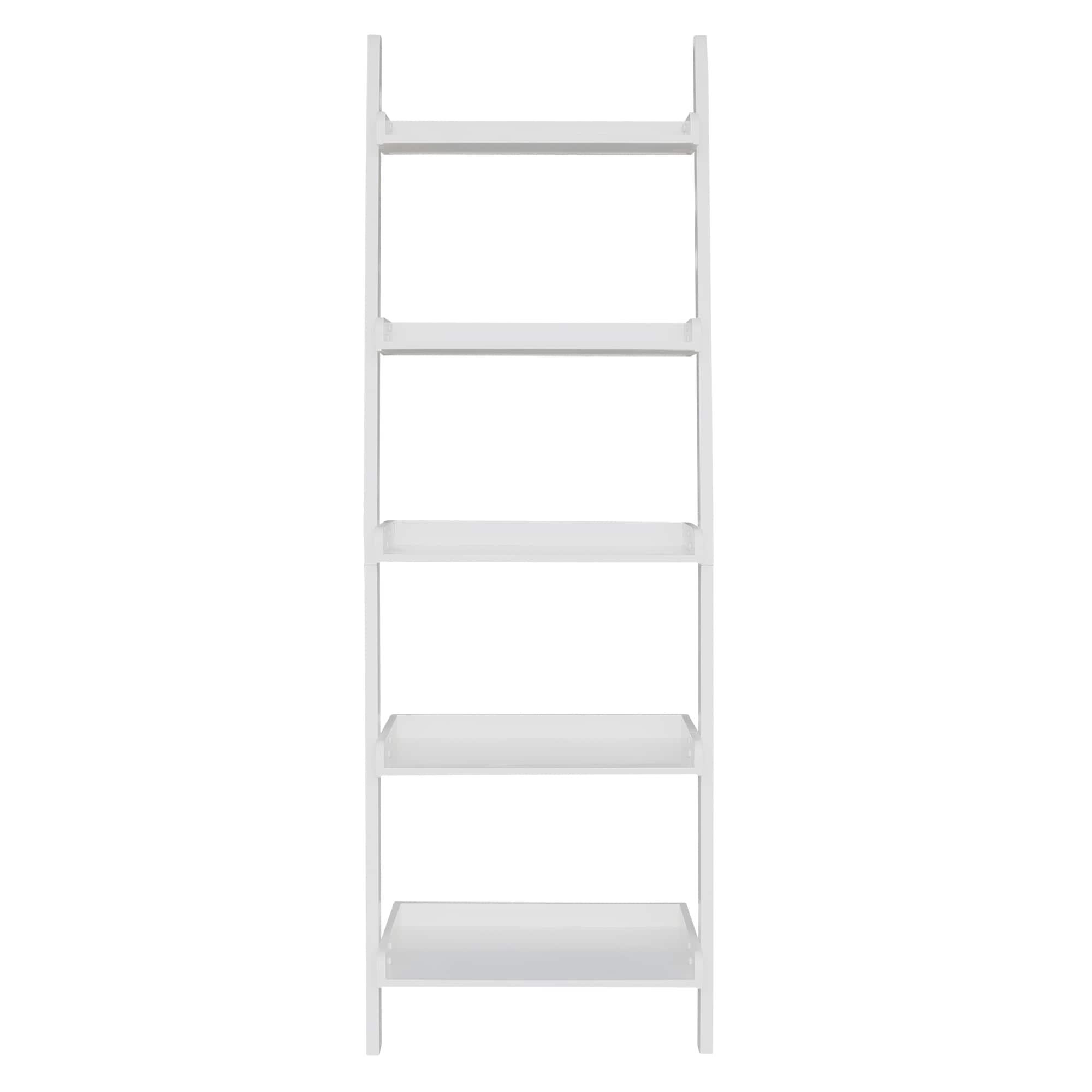 75.5" 5 Tier Solid Wood Leaning Bookshelf White - International Concepts